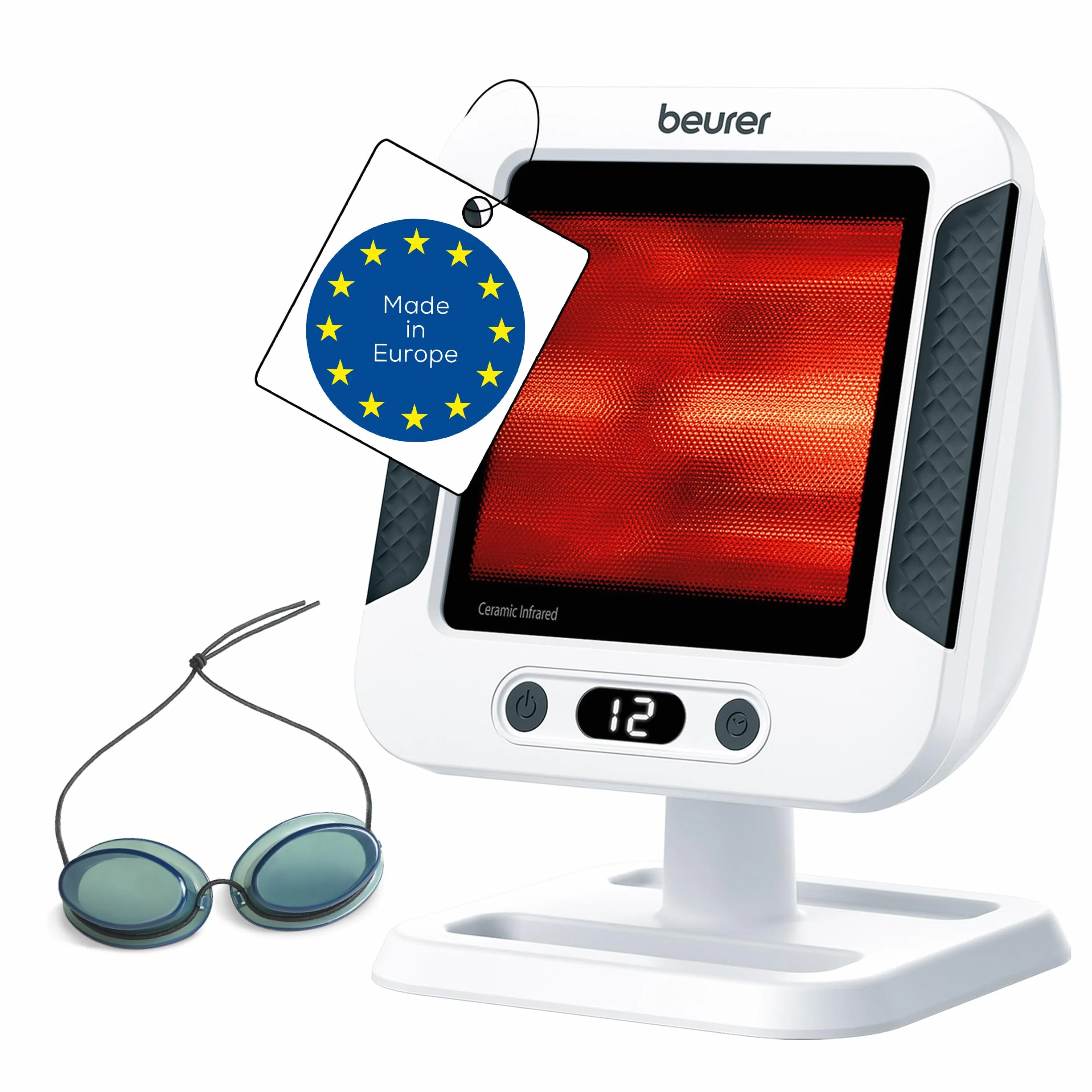 Beurer IL 60 Radiador de calor infrarrojo, calor calmante para resfriados y tensiones musculares, dispositivo médico con 300 vatios y temporizador, placa cerámica con protección UV, regulable