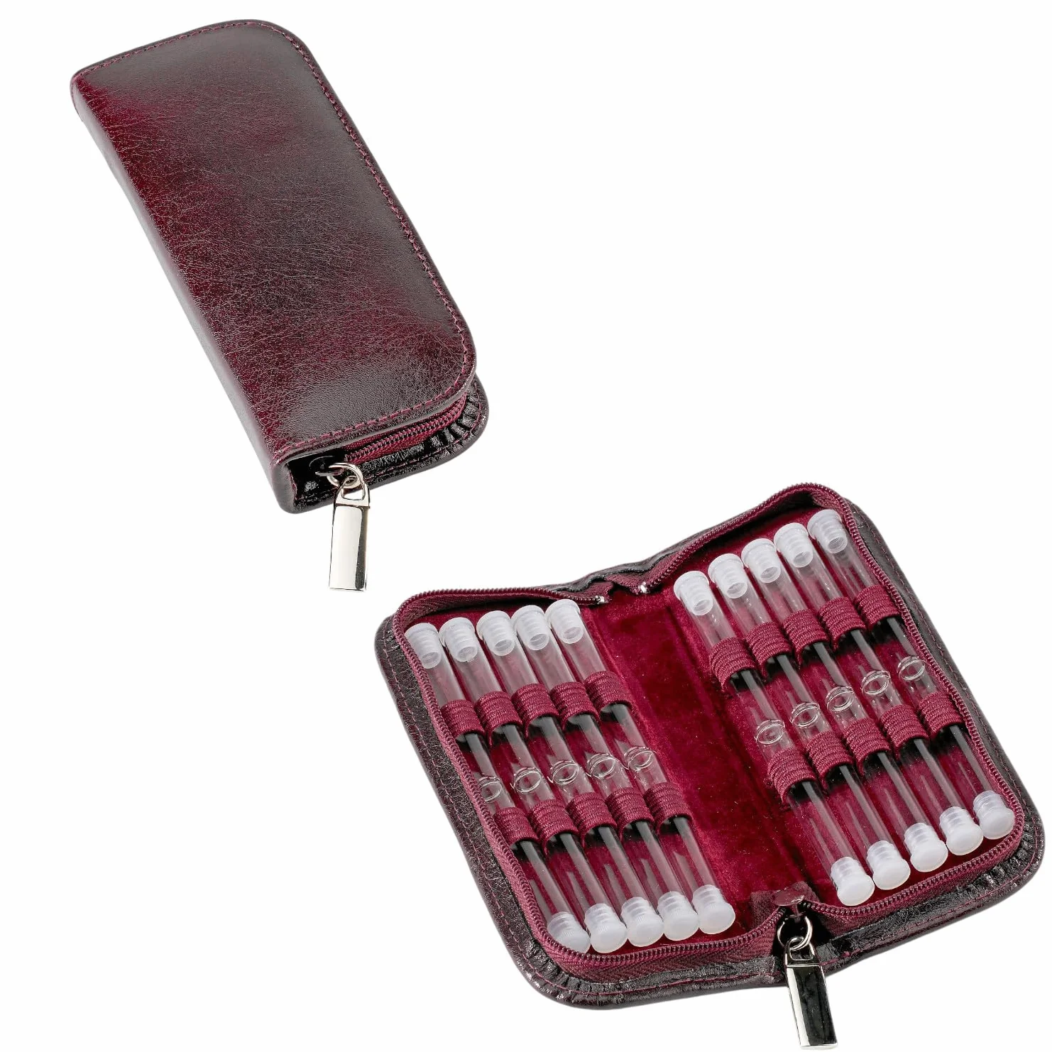 Homeopatía - Botiquín clásico con 20 cristales transparentes para glóbulos de piel burdeos