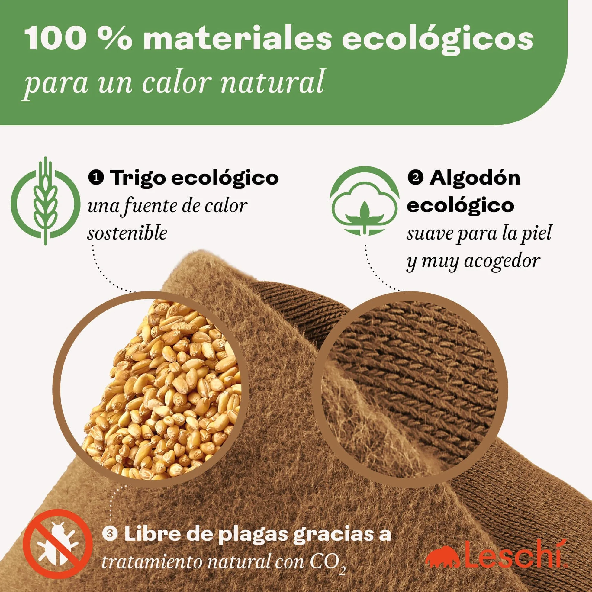 LESCHI Bolsa de Semillas Microondas 100% Algodón Trigo Orgánicos Saco Térmico Lavable Zorro Marrón