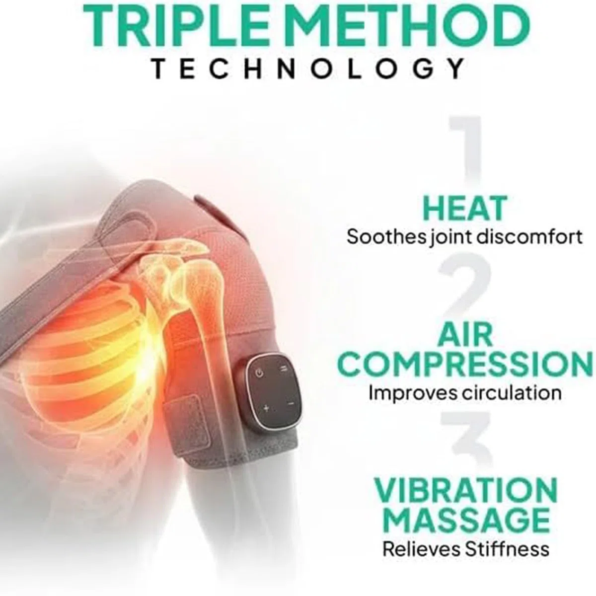 Masajeador de hombros de triple método, masajeador de hombros 3 en 1 con calefacción para aliviar el dolor, almohadilla térmica portátil con calor, amasamiento y compresión de bolsa de aire, tres