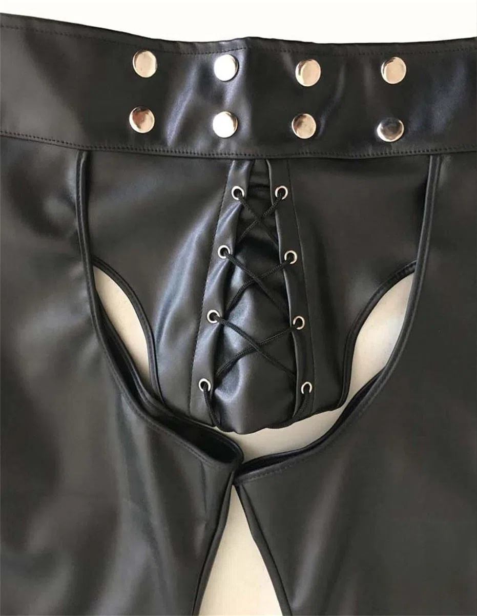 Hombre Sexy PU Leggins Cuero Pantalones Cortos Látex pantalón Lencería Bóxer Shorts Club Nocturno Bar Ropa