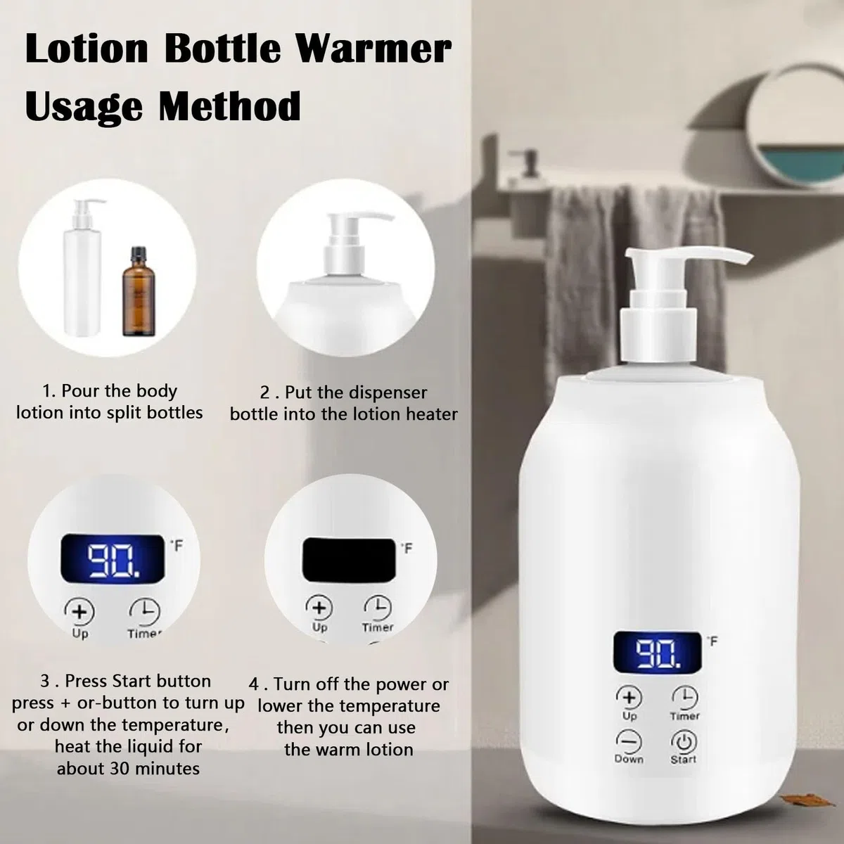 Calentador Aceite Masaje, Temperatura Ajustable 30-65 Grados Masaje de Bienestar Juego de Aceite de Masaje con 2 Botellas Internas de Plástico para Aceites Esenciales Masaje de Espalda