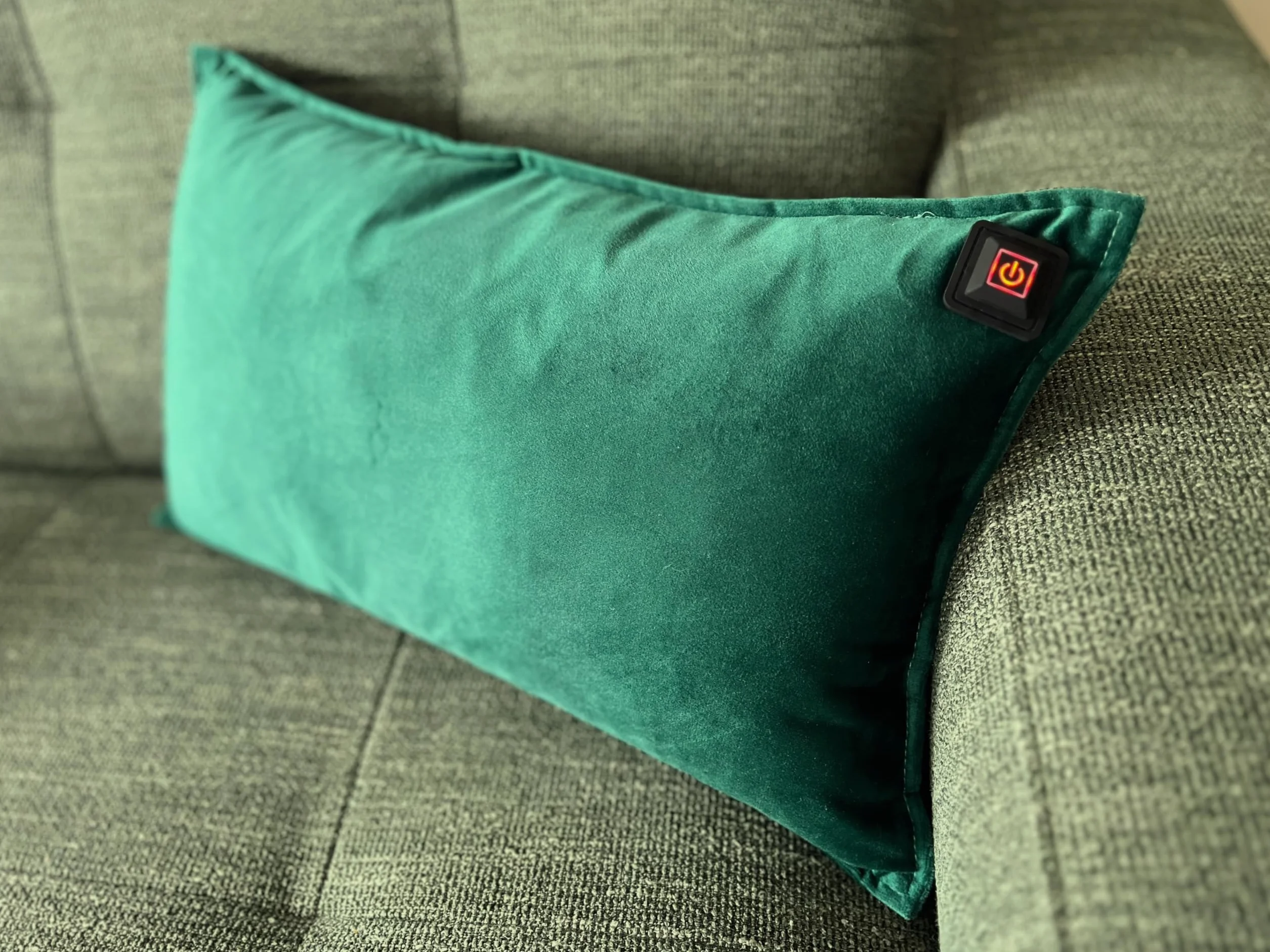 Almohadilla térmica infrarroja Powerbank 30×50 cm terciopelo inalámbrico con cable integrado verde oscuro