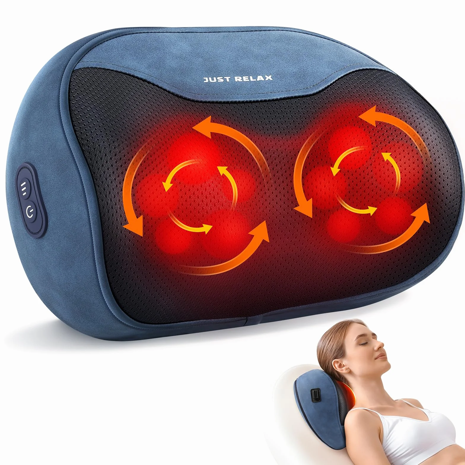 4D Shiatsu Masajeador con Función de Calentamiento, Almohada de Masaje Eléctrica, Almohadas de Masaje de 3 Velocidades con Cambio de Dirección, Hogar, Oficina, Regalo
