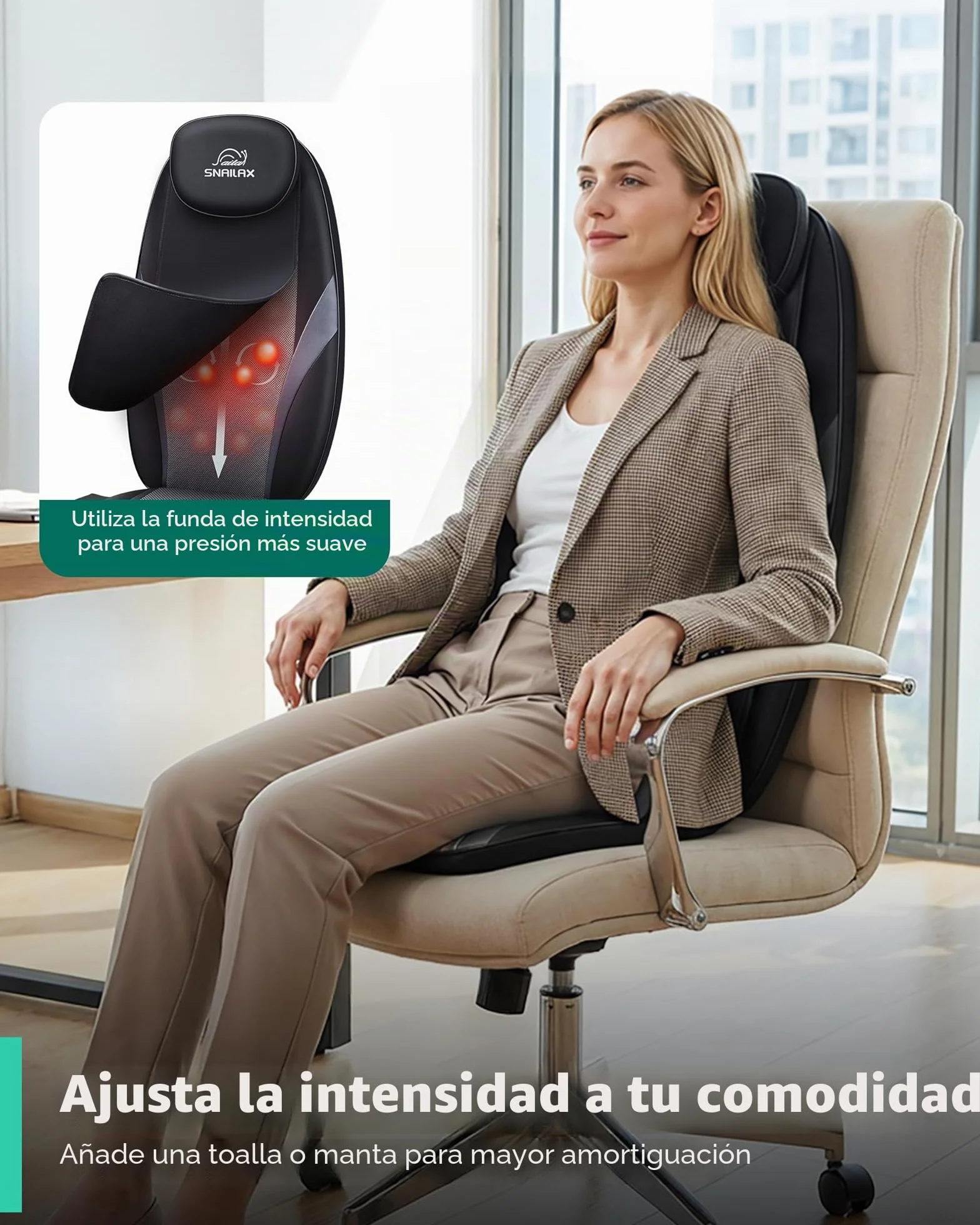 SNAILAX Shiatsu Masajeador de Asiento con Calefacción, Almohadilla de Masaje para Espalda con Calor