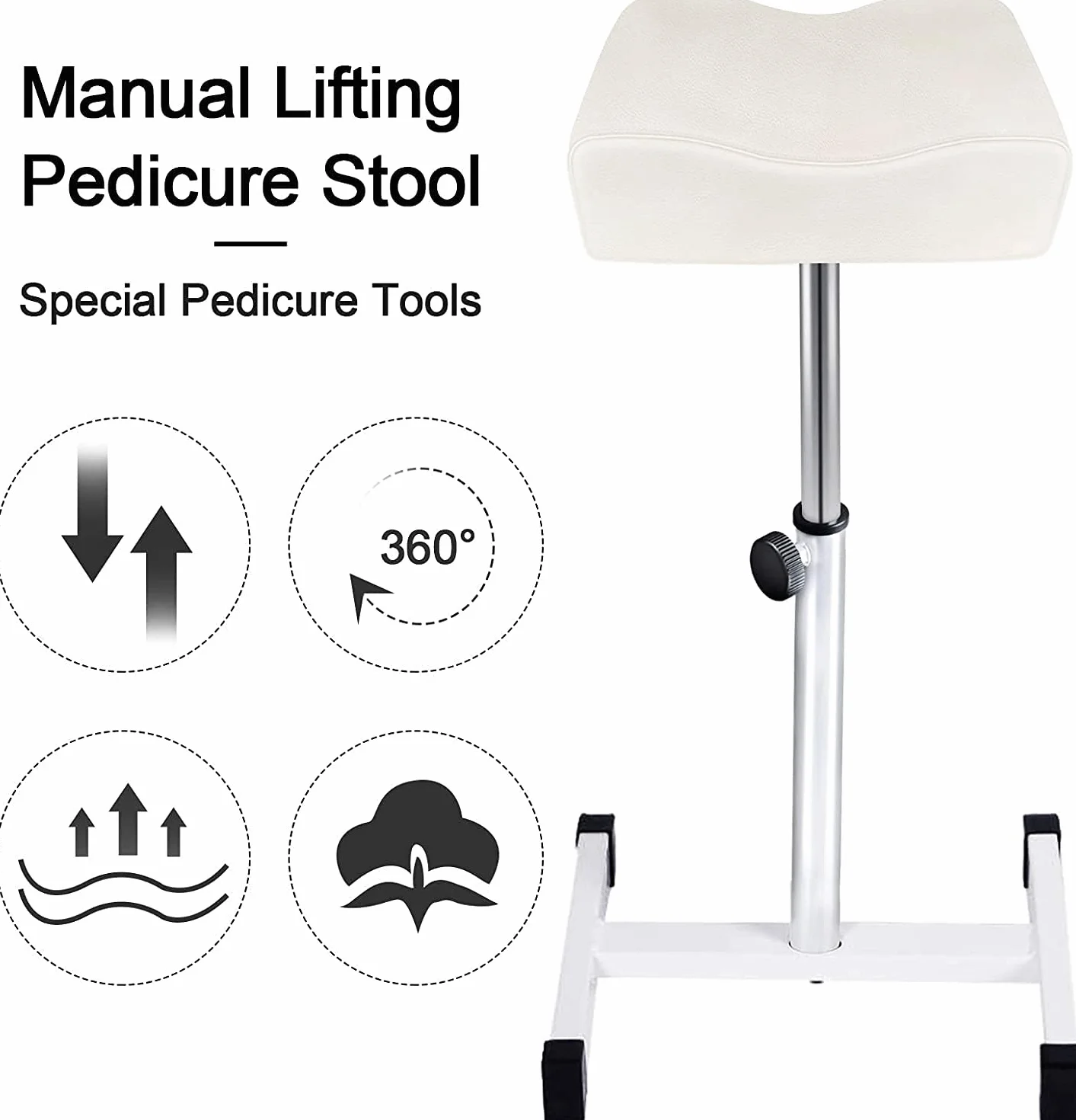 Kalolary Taburete de Pedicura y Manicura con Reposapiés - Altura Ajustable - Soporte para Pierna - Silla de Pedicura (Blanco)