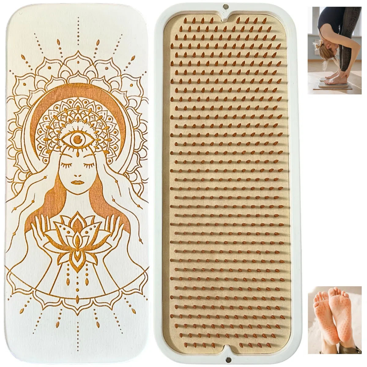 Tabla de madera para pies de Sadhu de 10 mm, para masaje de acupuntura, esterilla de acupresión, tabla de uñas, tabla de yoga, color blanco