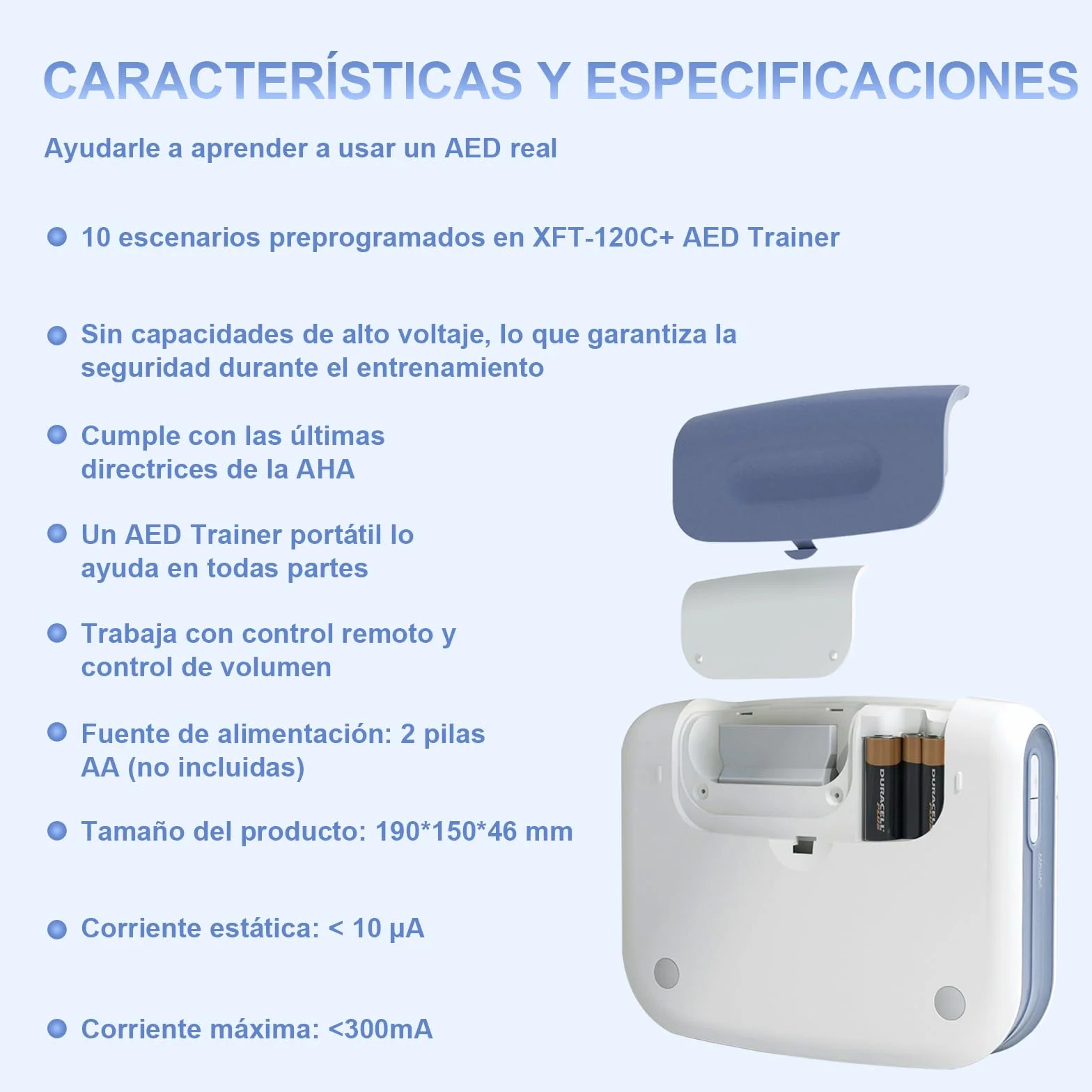 Desfibrilador de Entrenamiento AED Trainer Portátil Bilingüe Español Inglés Control Remoto 10 Escenarios XFT-120C+