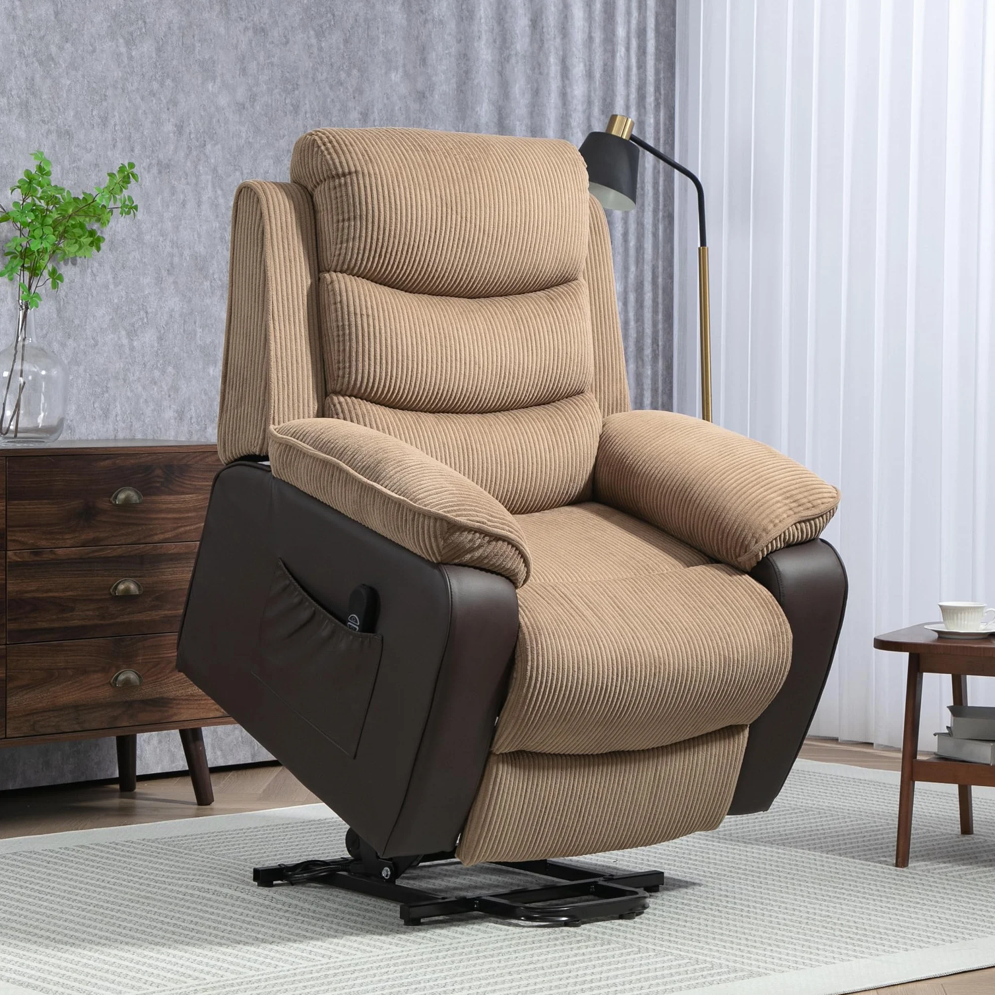 HOMCOM Sillón Relax Reclinable Eléctrico Levanta Personas, Sillón Elevador, con Puerto USB, Control Remoto, Marrón