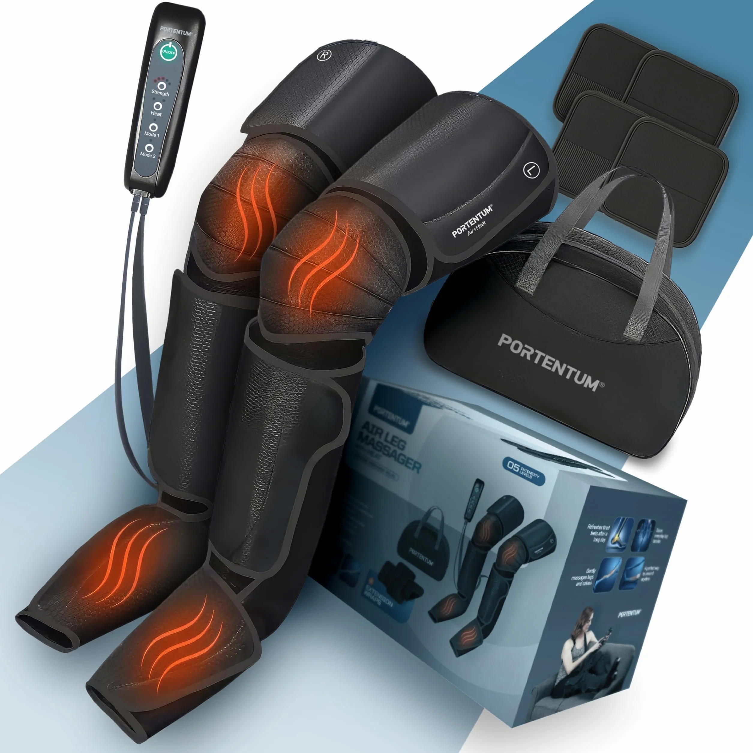 PORTENTUM Botas de presoterapia con calor regulable, 5 niveles de compresión, Masajeador piernas