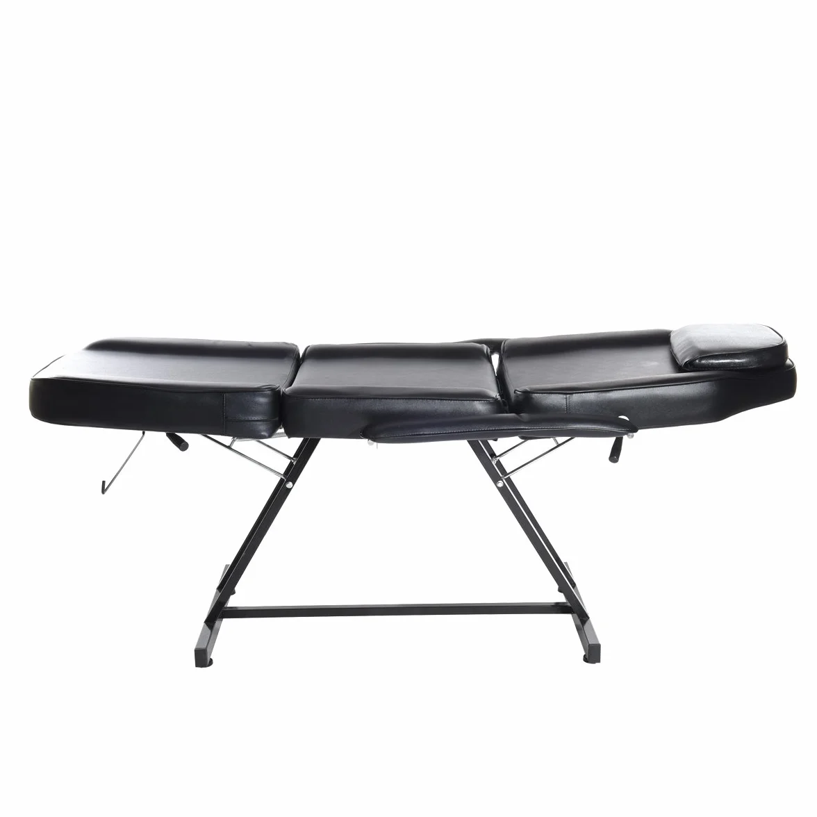 Camilla de Masaje Ajustable Plegable de Cuero PU con Taburete (Negro)