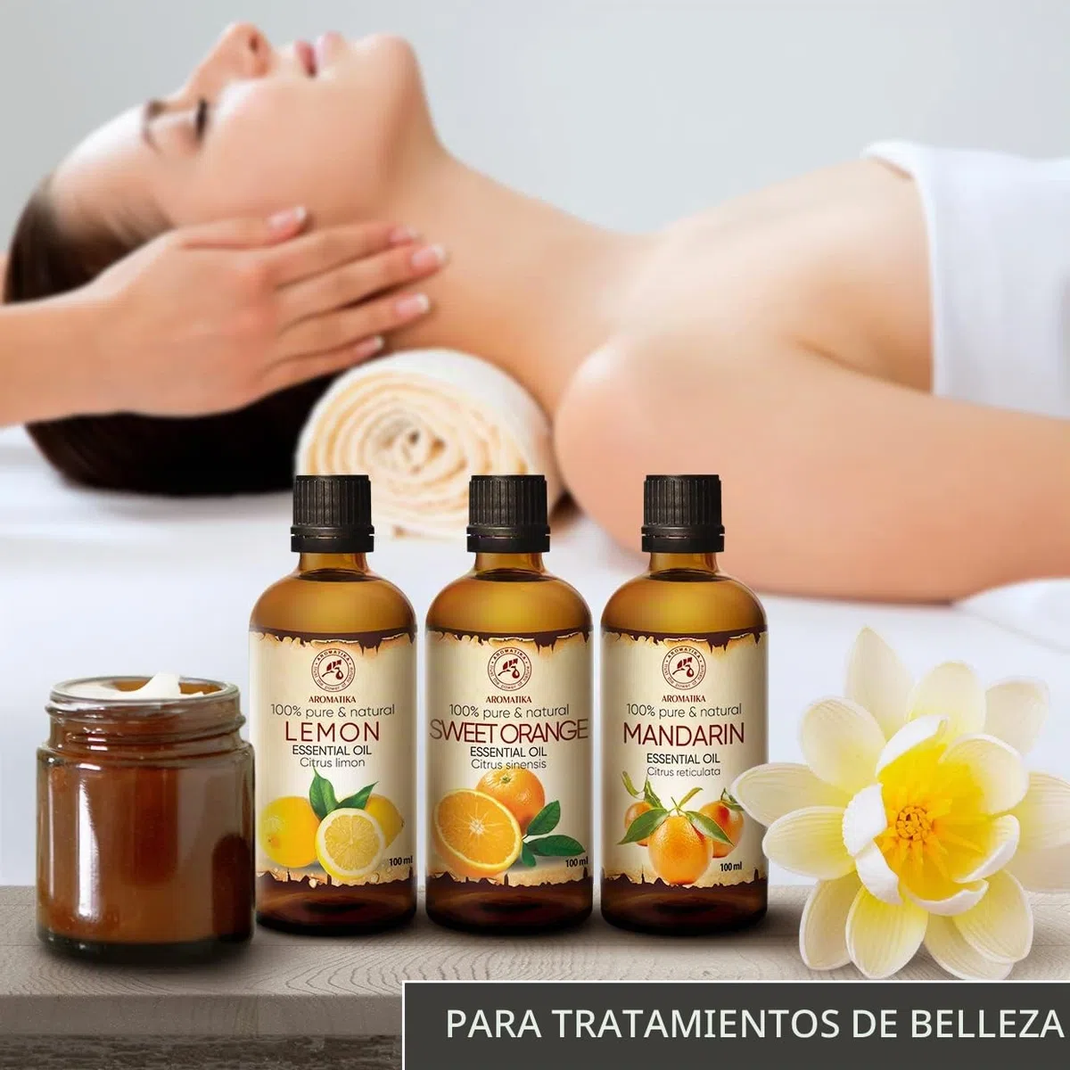 Set de Aceites Esenciales 3x100ml - Limón, Naranja, Mandarina - Para Difusor, Aromalamp, Humidificador, Lámpara Aromática - Cuidado de Uñas