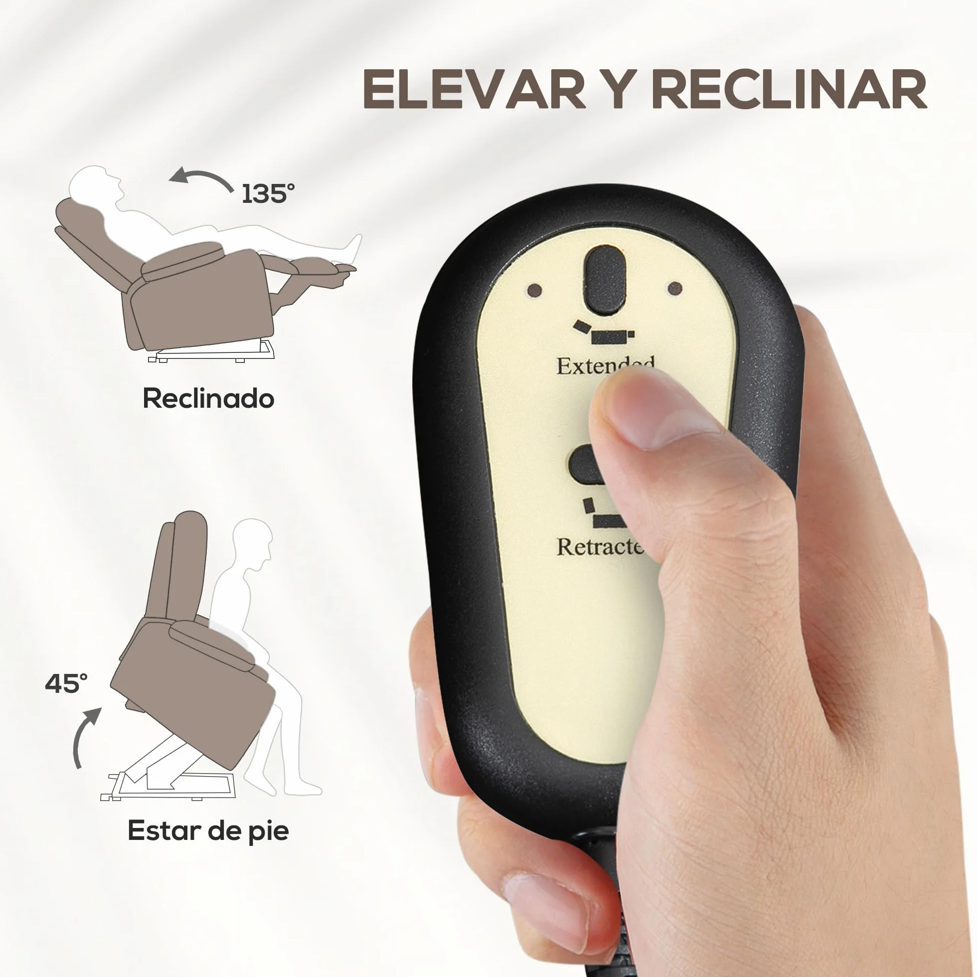HOMCOM Sillón Relax Reclinable Eléctrico Levanta Personas con Respaldo Alto Capitoné Control Remoto Marrón Claro