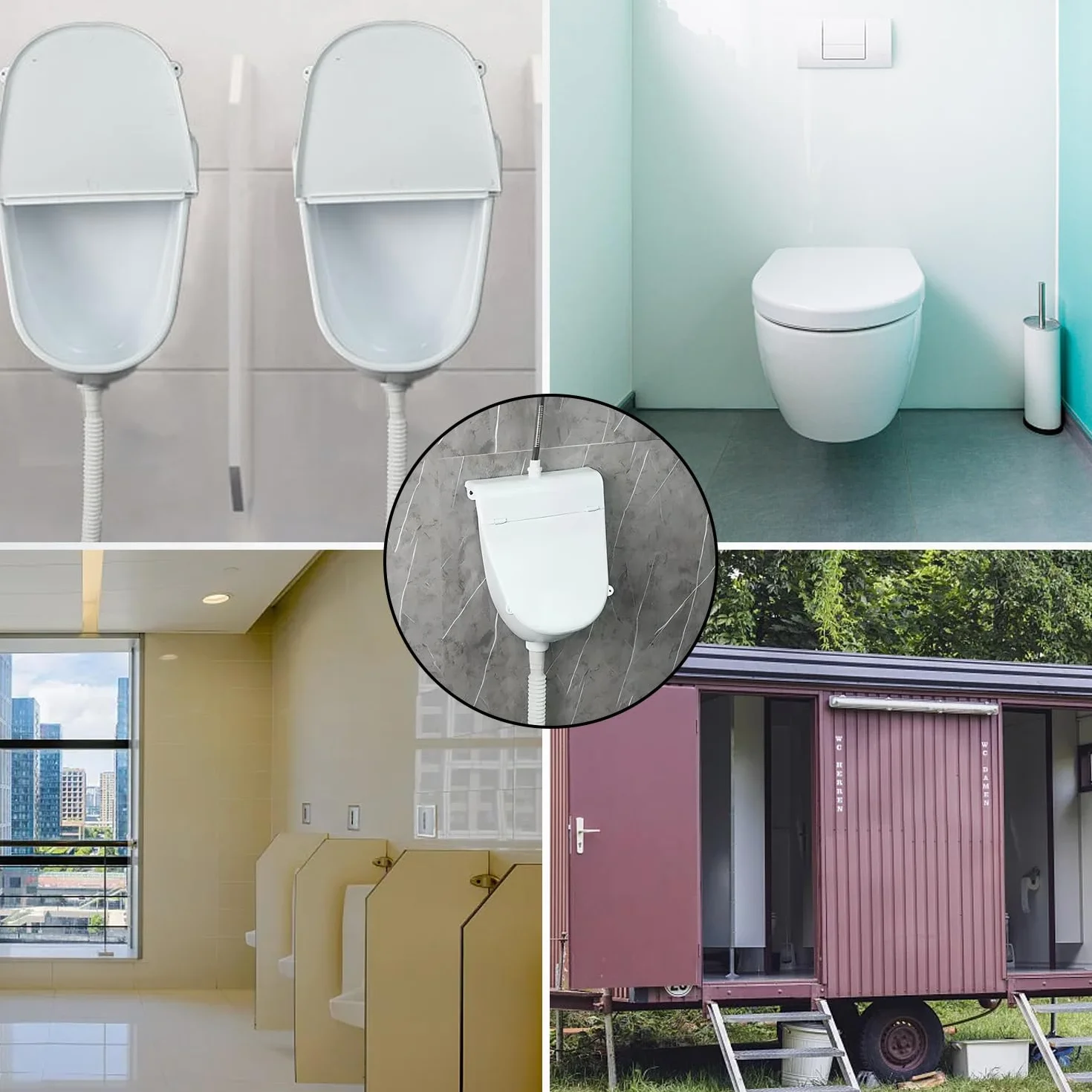 Orinal de plástico con tapa, Orinal para hombres montado en pared pissoir WC set, Orinal sin perforar para casa, garaje, jardín, camping y construcción Blanco