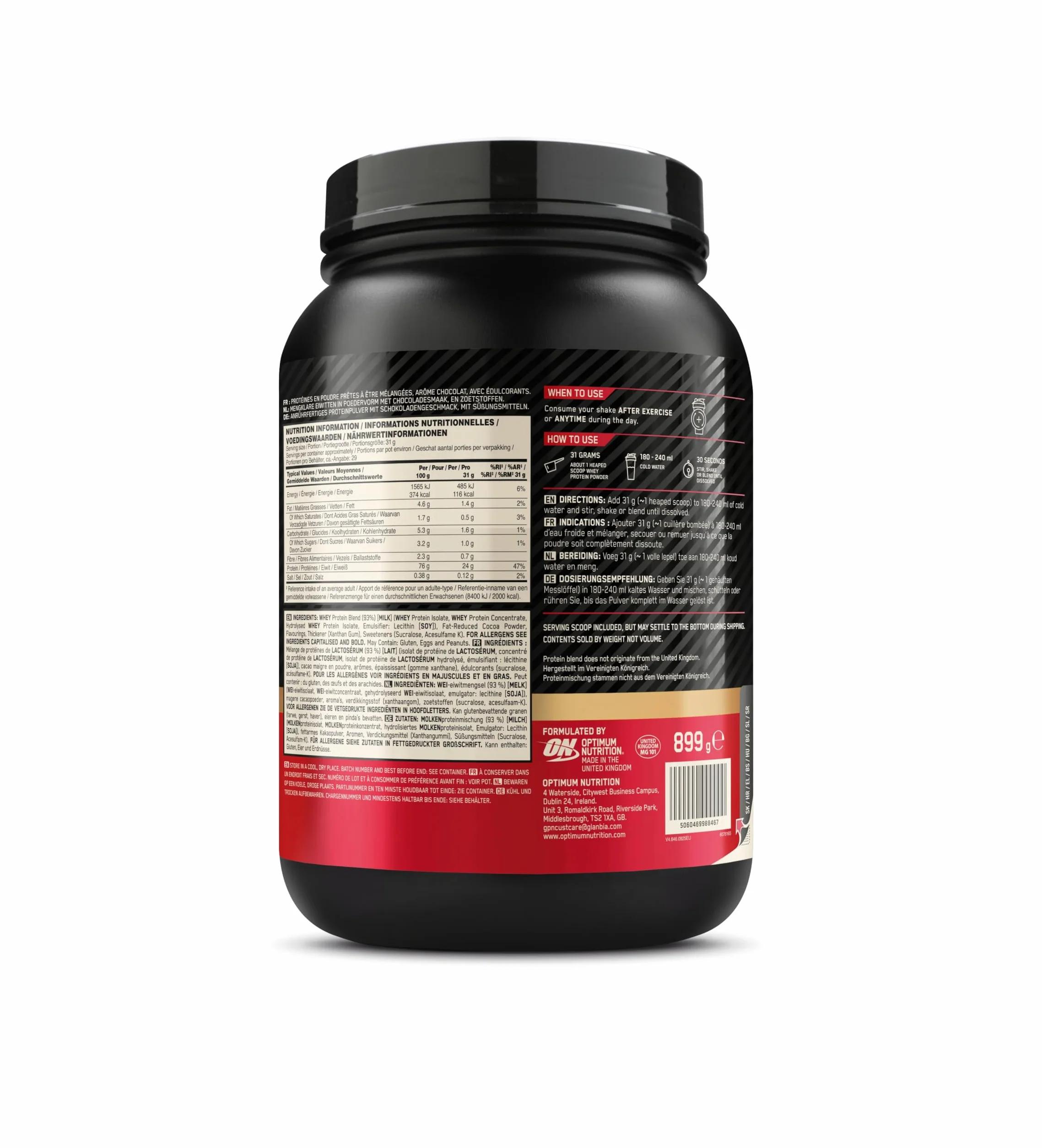 Optimum Nutrition Gold Standard 100% Whey Proteína en Polvo Doble Chocolate 899g 29 Servicios