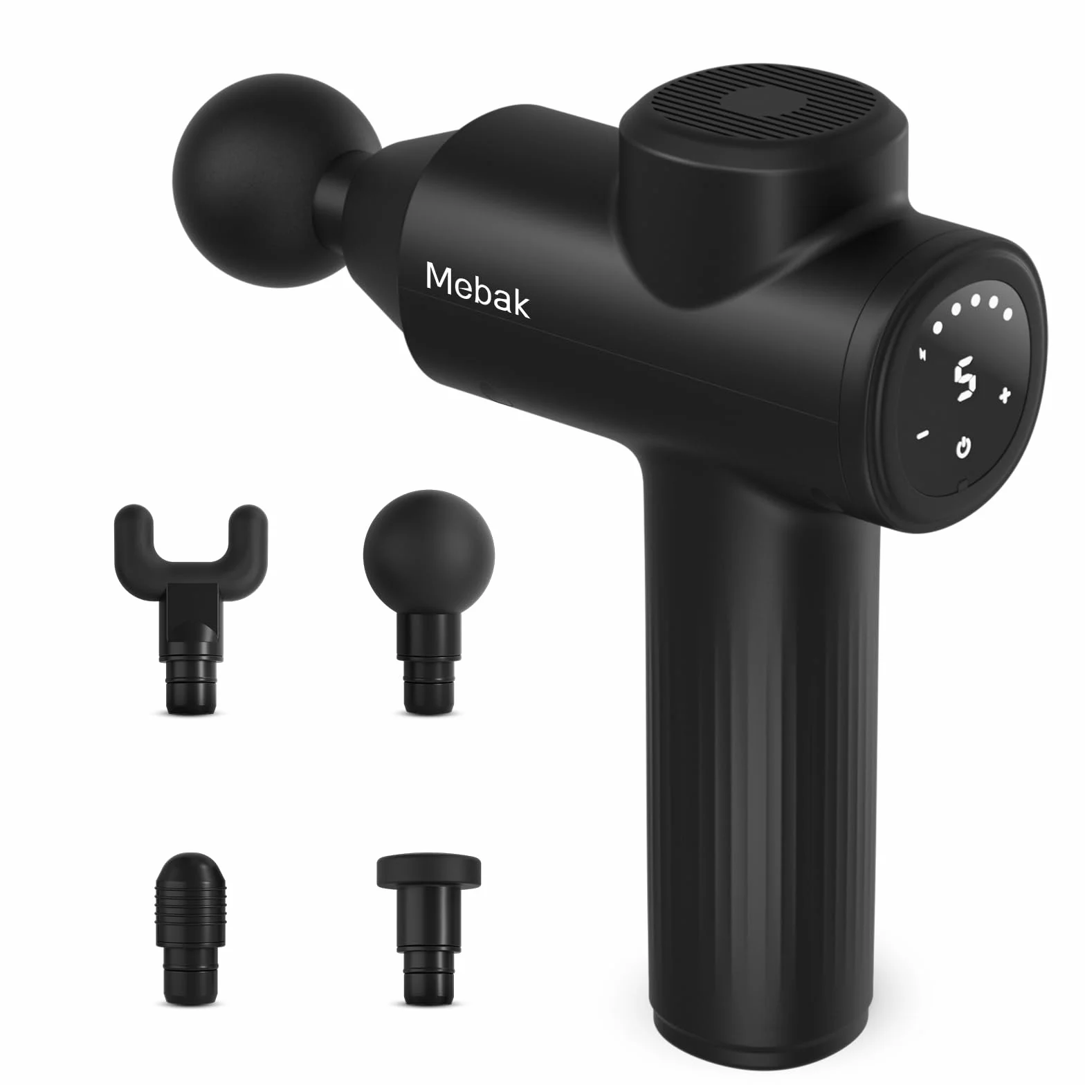 Mebak 7 Pistola de Masaje Muscular，Pistola de Masaje Muscular Profesional，5 Niveles de Velocidad & 4 Cabezales de Masaje，Pistola Masaje Apto para Hombros，Espalda，Piernas y Brazos