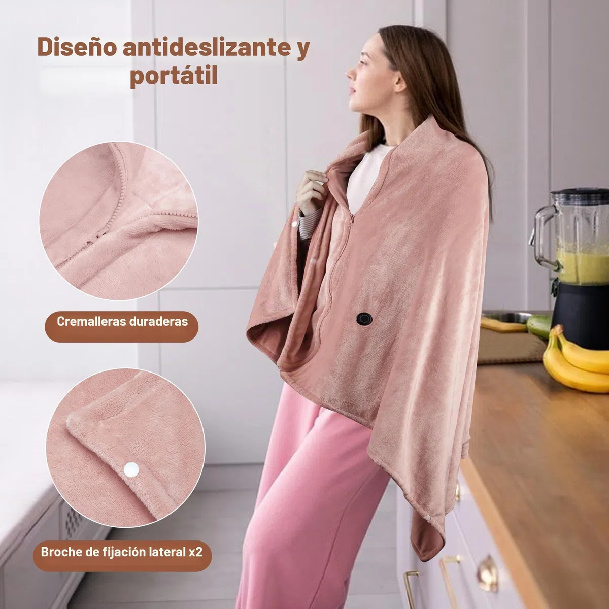 Manta Eléctrica Inalámbrica con 10000mAh Batería, 160x90cm Manta Térmica USB de Franela para Exteriores, Camping, Hogar, Oficina, Sofá, 3 Niveles de Calor, 6 Zonas de Calor, Lavable(Rosa)