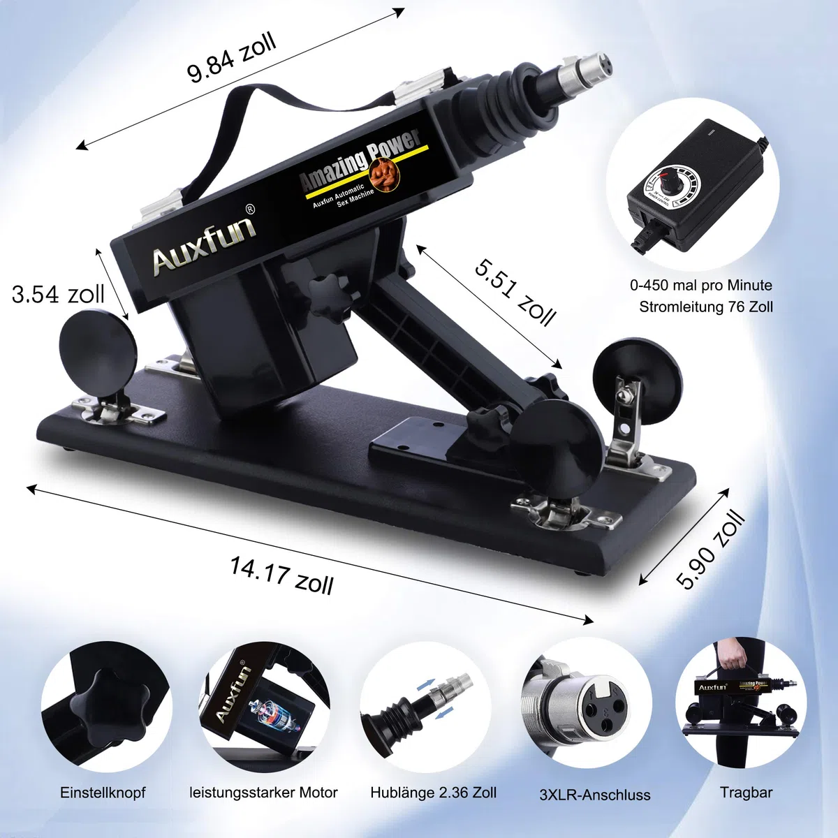 Auxfun - Máquina sexual automática con 7 cabezales, conector 3XLR, ángulo de velocidad ajustable, juguete sexual eléctrico para adultos