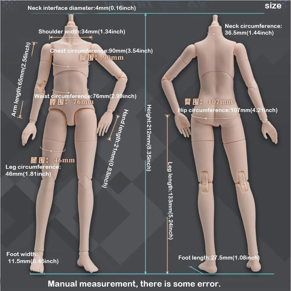 Cuerpo de muñeca de PVC de 21cm, Cuerpo articulado móvil para OB24, GSC, Accesorios para Cabeza de muñeca BJD, Juguetes de Mano de Repuesto (Normal Skin+Hands)