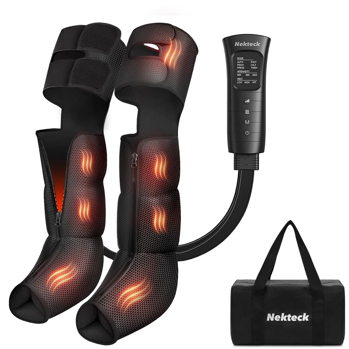 Nekteck Masajeador de piernas con función de calor para mejorar la circulación y aliviar el dolor. Masajeador de piernas con compresión de aire, 2 configuraciones de calor y 6 modos