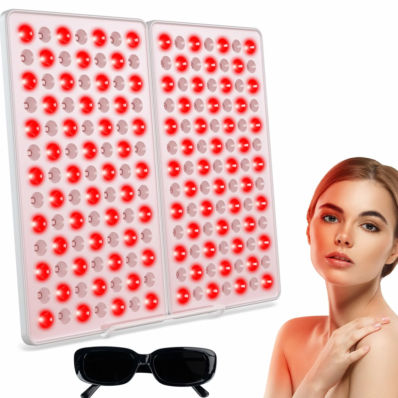 Lampara Luz Roja, 850nm y 660nm Lampara Infrarrojos,182 LED Luz Infrarroja con Soporte y Temporizador,Luminosidad Regulable,Luz Roja Panel para Cara, Cuerpo, Músculos, Espalda(No genera calor)
