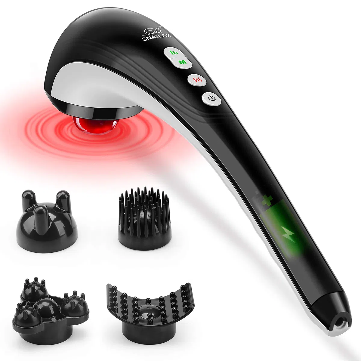 Snailax Masajeador de mano eléctrico para masaje de percusión inalámbrico recargable con calor, masajeador portátil para aliviar el dolor…