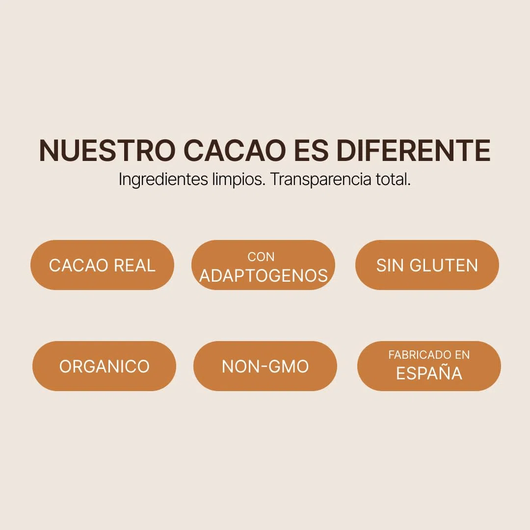 Cacao con Hongos Adaptógenos 7 en 1 – Melena de León, Cordyceps, Reishi, Chaga, Maitake, Ashwagandha y Maca – Energía Natural, Enfoque Mental y Bienestar Diario – 30 Raciones