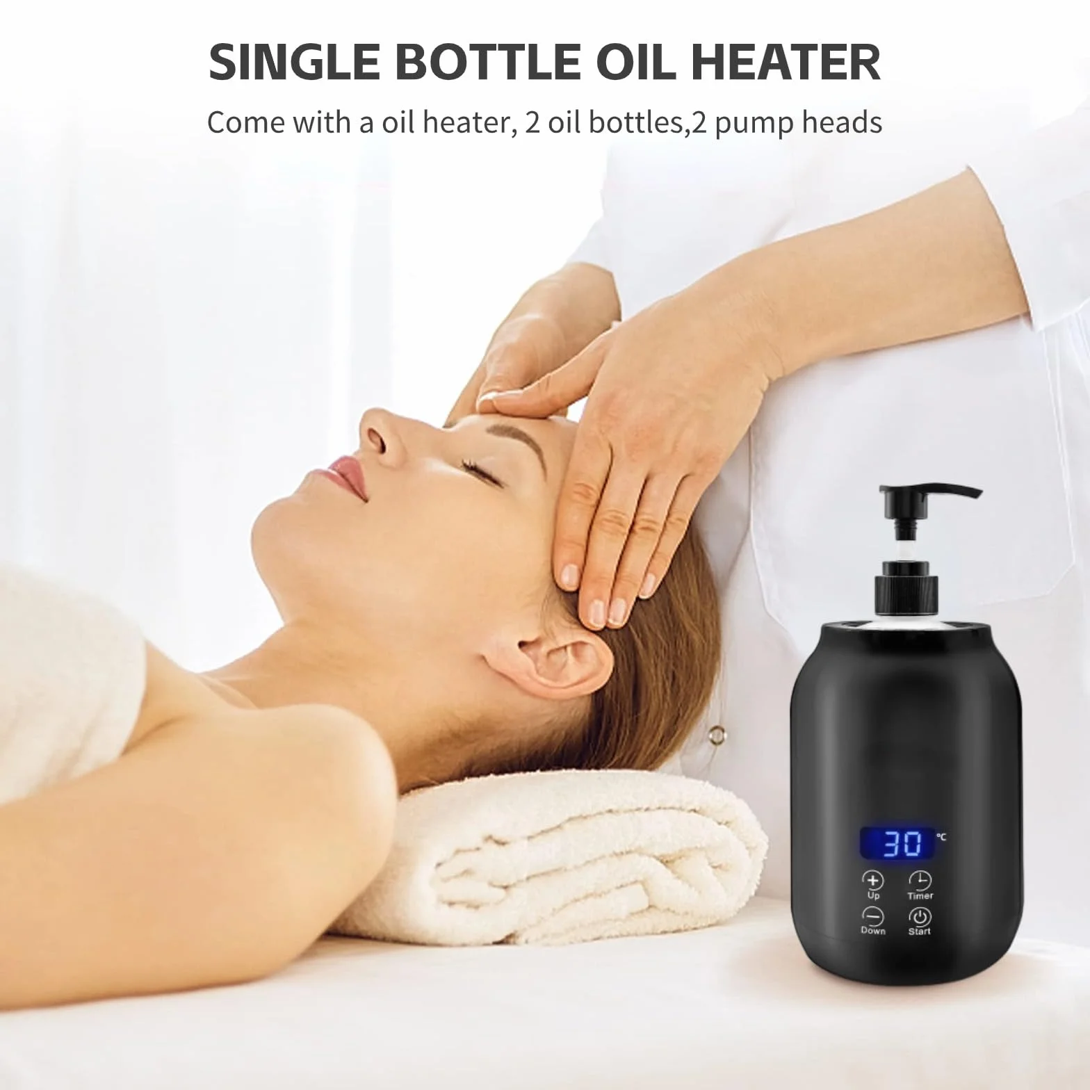 Calentador de Aceite de Masaje, Calentador de Aceite de una Sola Botella con Pantalla LED, Dispensadores de Calentador de Botella de Loción Portátil Ajustable en (Enchufe UE