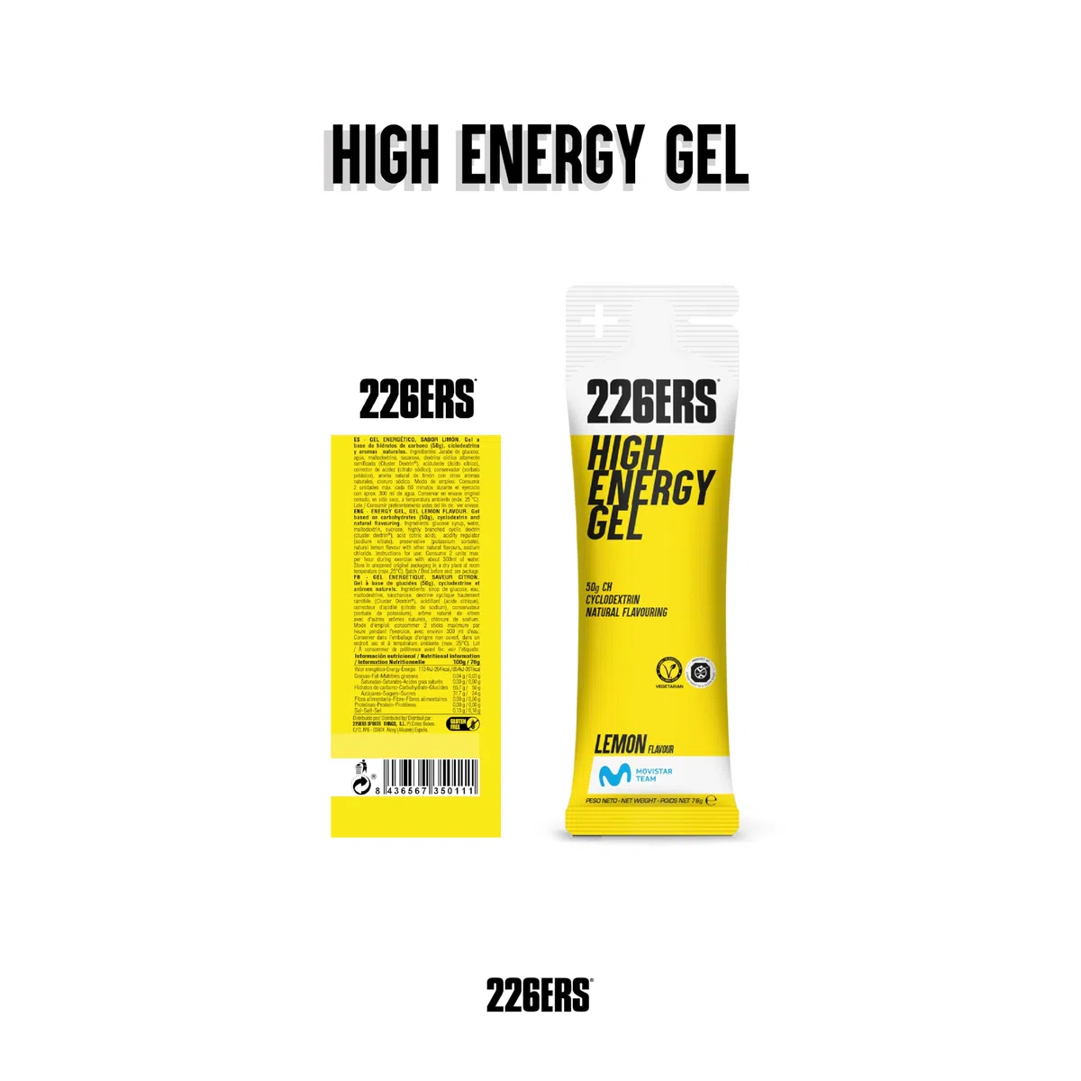226ERS - High Energy Gel, Gel Energético para Deportistas, Ciclodextrina, Hidratos de Carbono y Aromas Naturales, Favorece Uso de Glucosa y la Digestión, Sabor Limón, 24 Geles