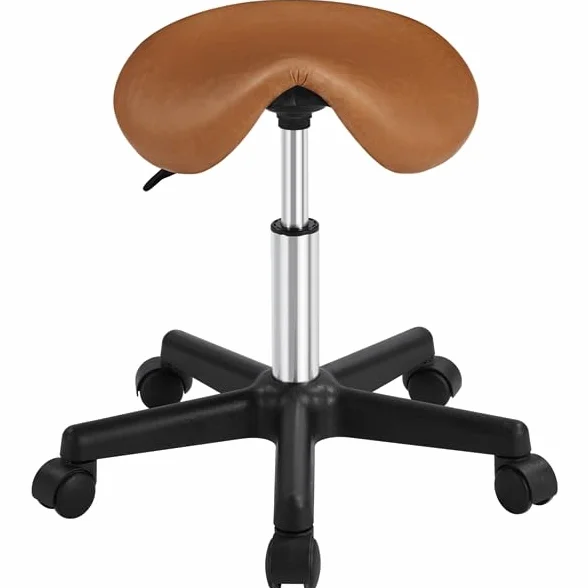 Yaheetech Taburete Profesional PU Giratorio Altura Ajustable 45,5-60 cm Marrón Retro