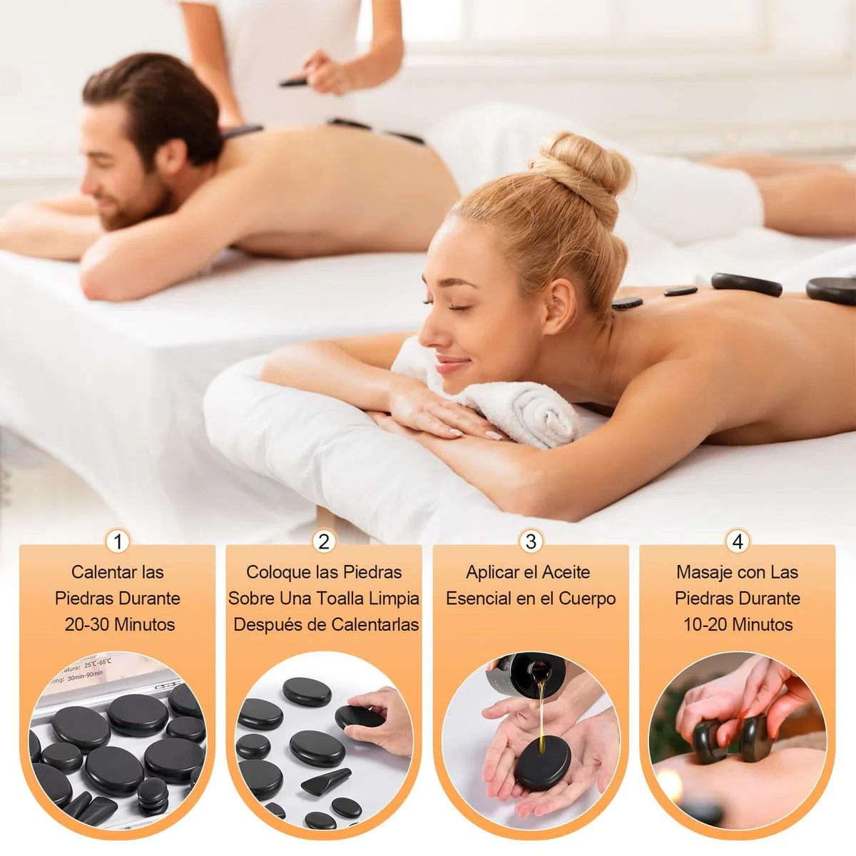 21 Piezas Calentador Piedras Calientes con Control de Temperatura,Kit Piedras Calientes Hot Stones Massager de Basalto para Masaje de Cuerpo Completo Spa Relajación (21 Piezas)