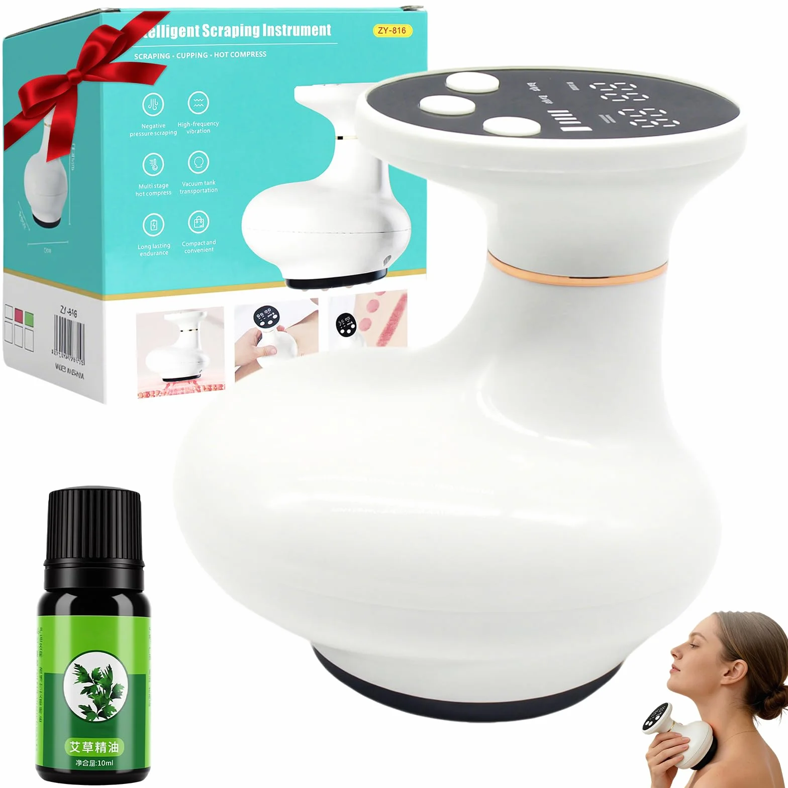 MAOYING Masaje 4 en 1 anticelulitis - dispositivo eléctrico con vacío y guasha, calor, uso corporal en casa (blanco)