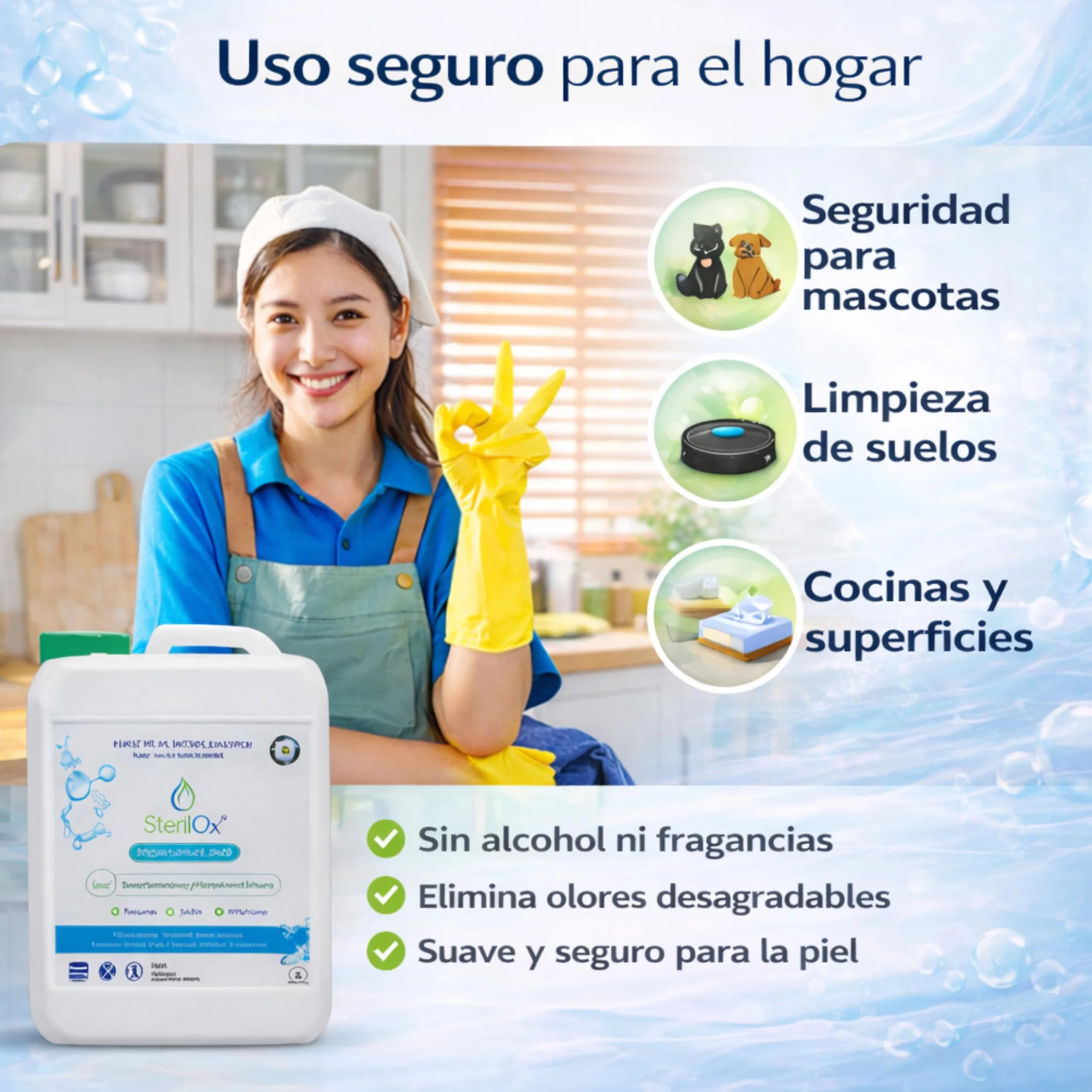 5L Solución Cosmética de Limpieza Higiénica para Piel y Superficies – Ácido Hipocloroso (HOCl), Sin Alcohol, Sin Perfume, Sin Aclarado, Uso Profesional y Doméstico