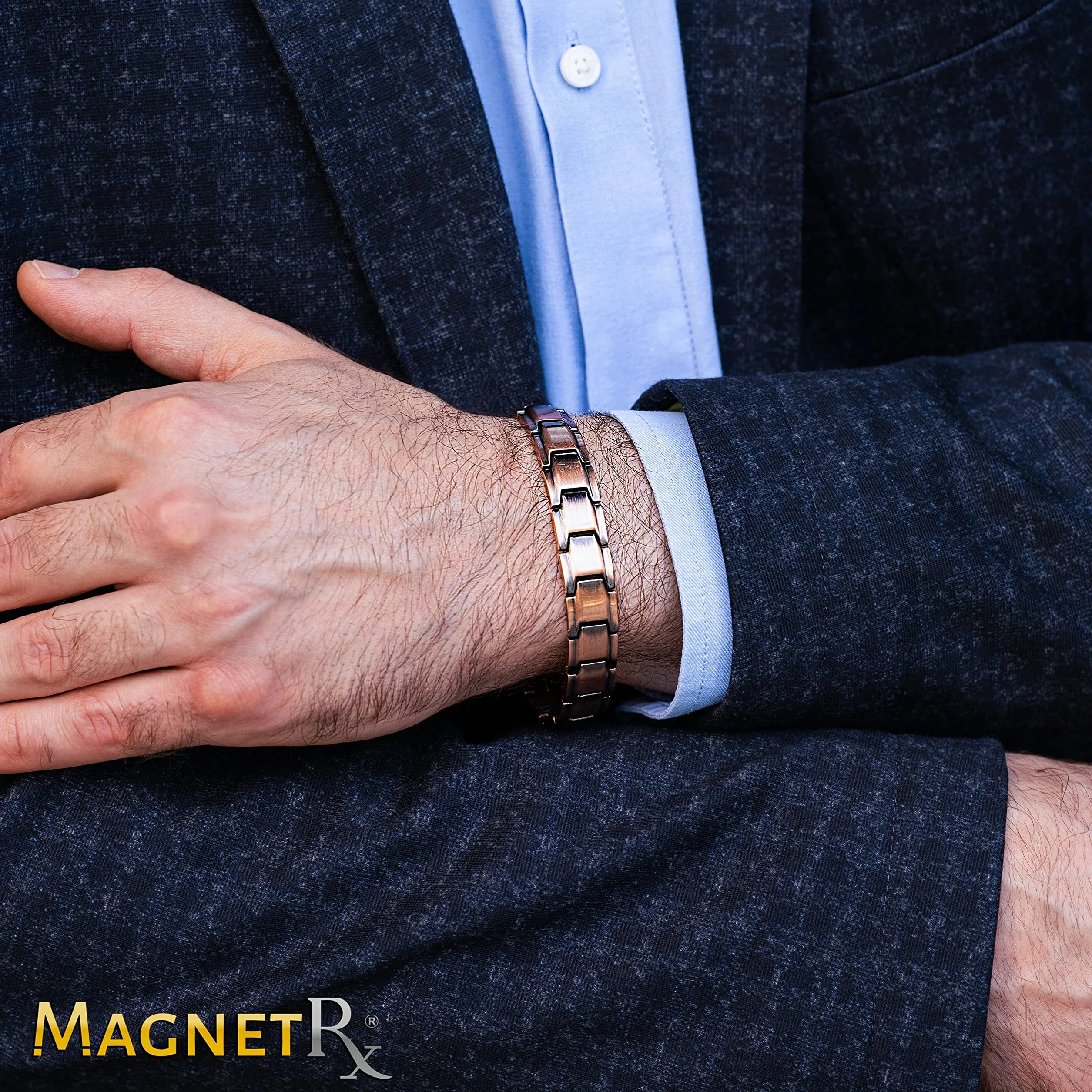 MagnetRX® Pulsera Cobre Hombre – Pulsera Magnética Hombre de Cobre Puro con Imanes para Magnetoterapia, Alivio de Artritis y Túnel Carpiano – Tamaño Ajustable con Herramienta Incluida – Modelo Leo