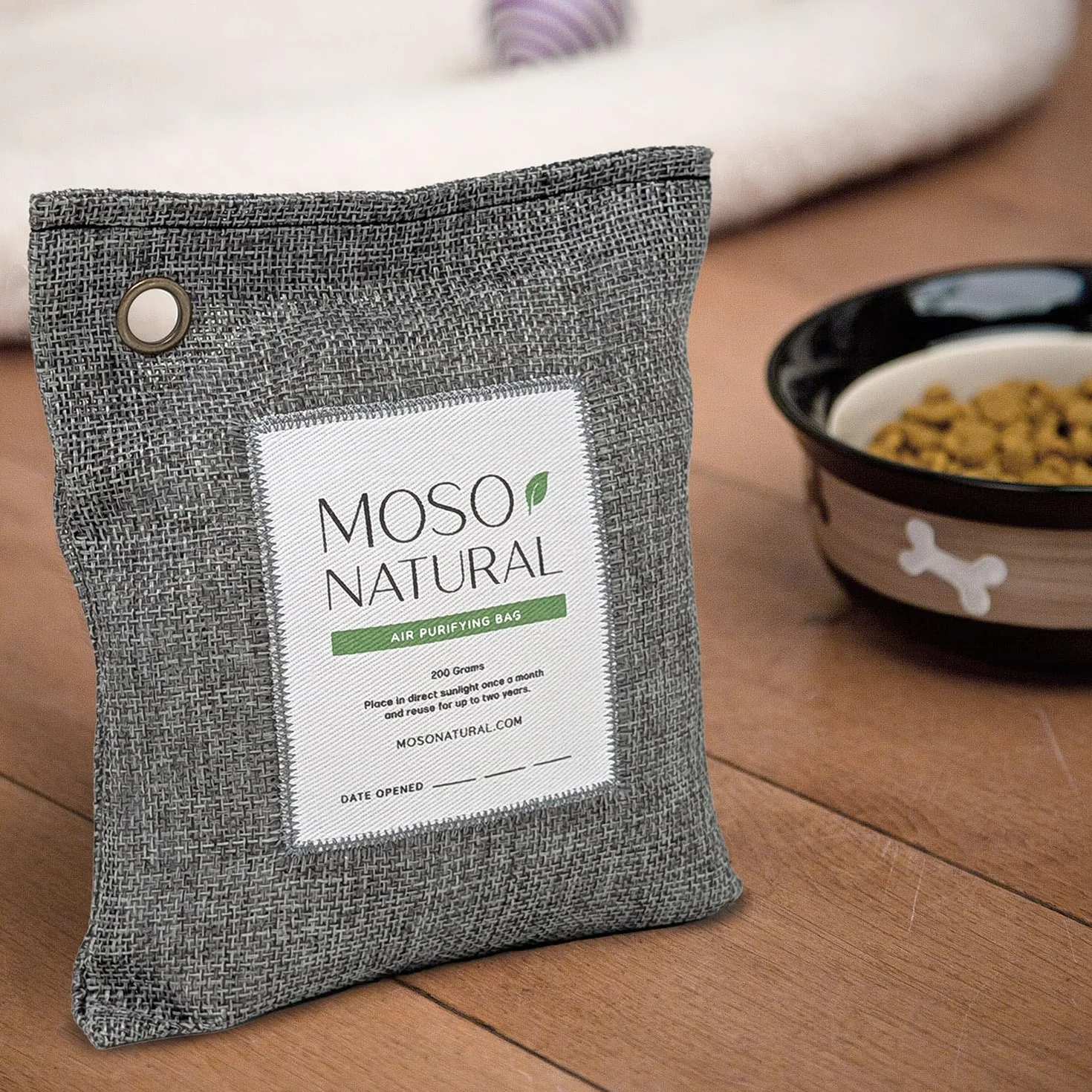 Moso Natural Bolsa purificadora de aire de 200 g (paquete de 3) absorbente de olores de carbón de bambú para el hogar y el automóvil, eliminador de olores de armario, desodorante de habitación pequeña