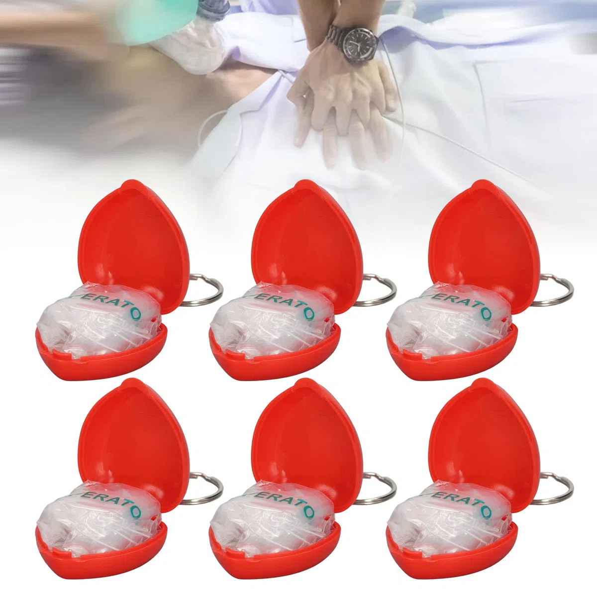 6 Piezas Mascarilla de Rescate de Primeros Auxilios RCP, Protectores Faciales para RCP con Válvula de una Vía Llavero Portátil de Bolsillo con Cubierta Facial para Niño Adulto