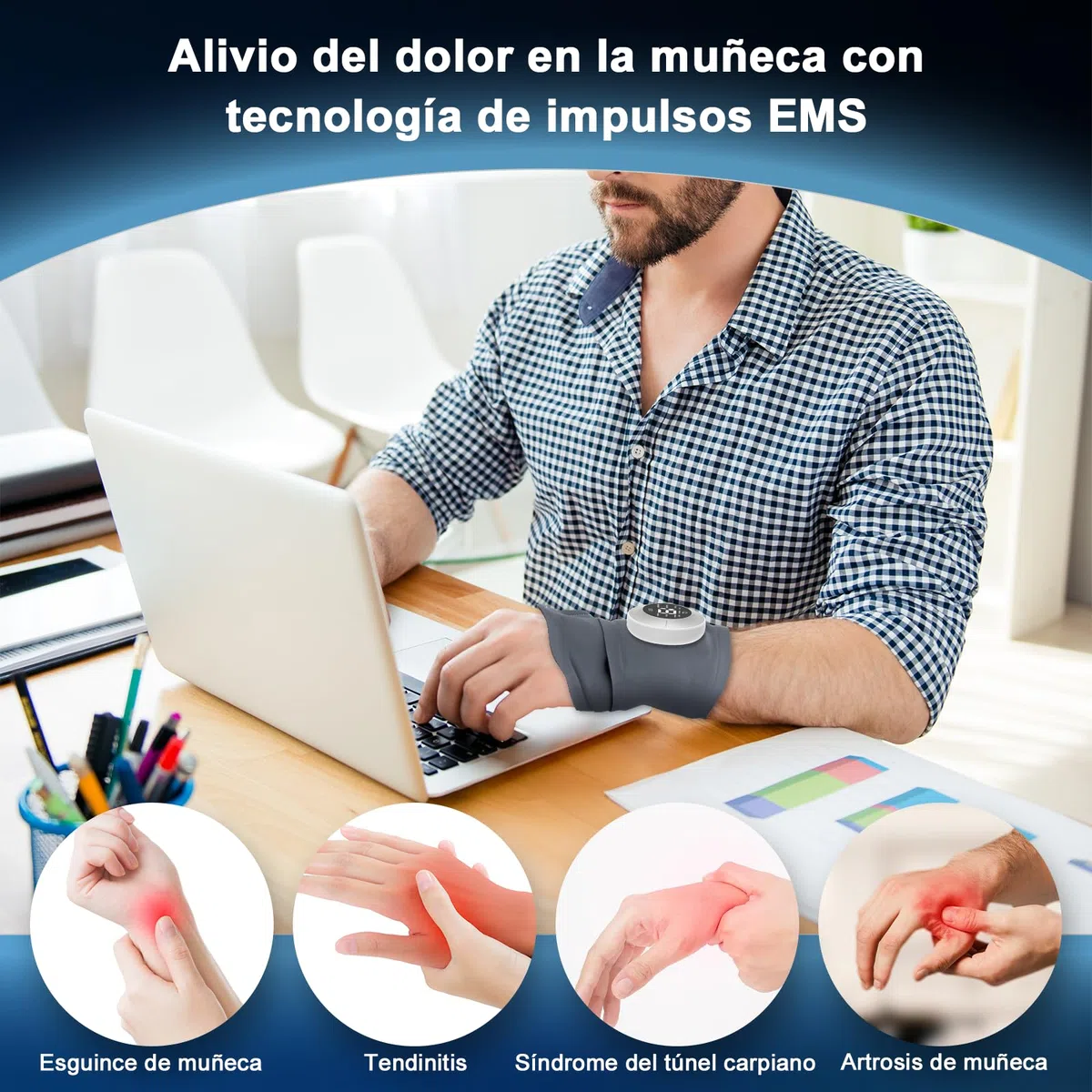 Masajeador de Muñeca EMS, Masajeador de Manos Inalámbrico con Calor, 6 Modos/19 Intensidades, Soporte de Muñeca para Tendinitis y Síndrome del Túnel Carpiano, Vendajes de Izquierdo/Derecho