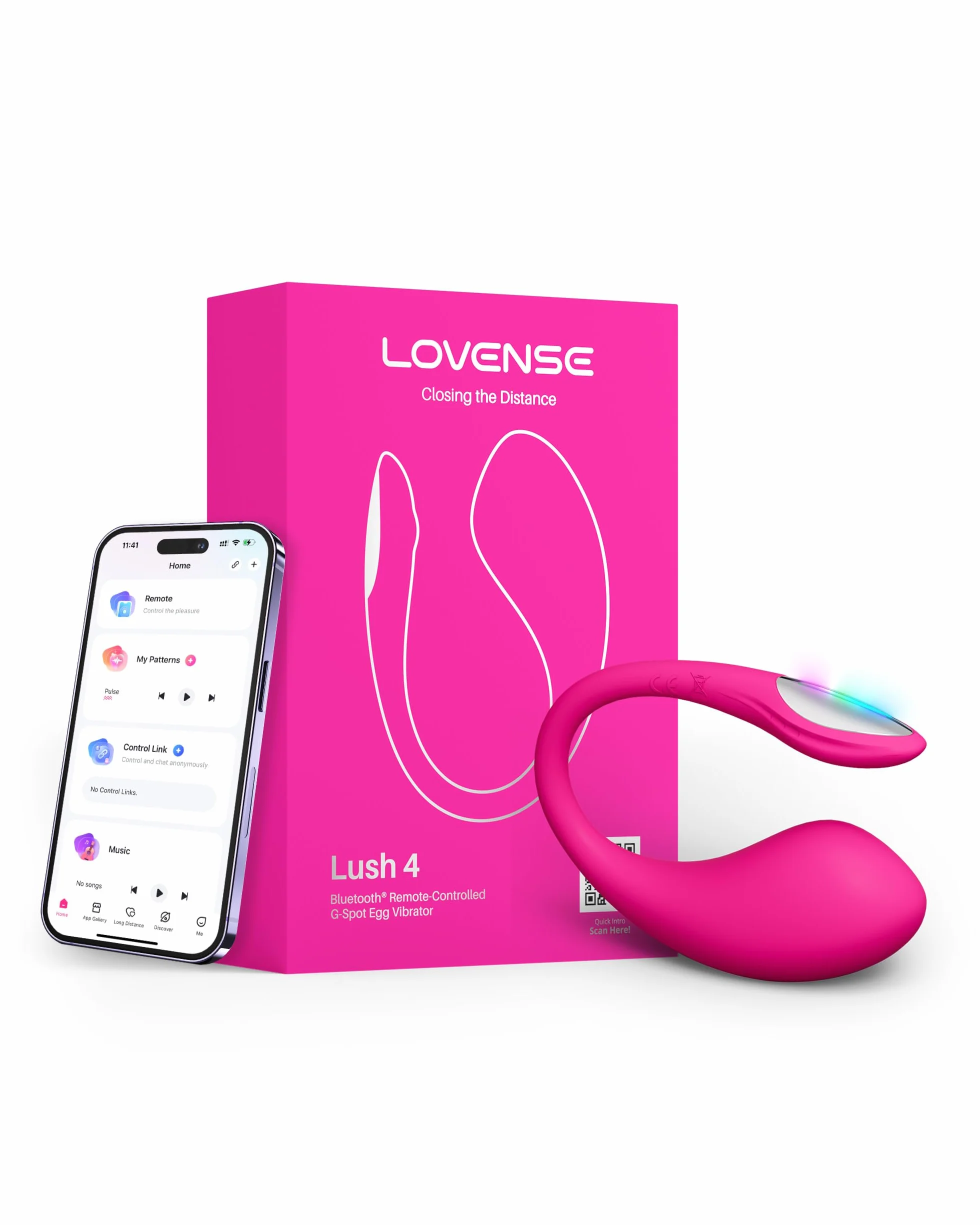 LOVENSE Lush 4 Vibrador Punto G con Control Remoto por App, Juguetes Sexuales para Parejas, Vibradorador Mujer Juguetes Eróticos, Luz LED, IPX7