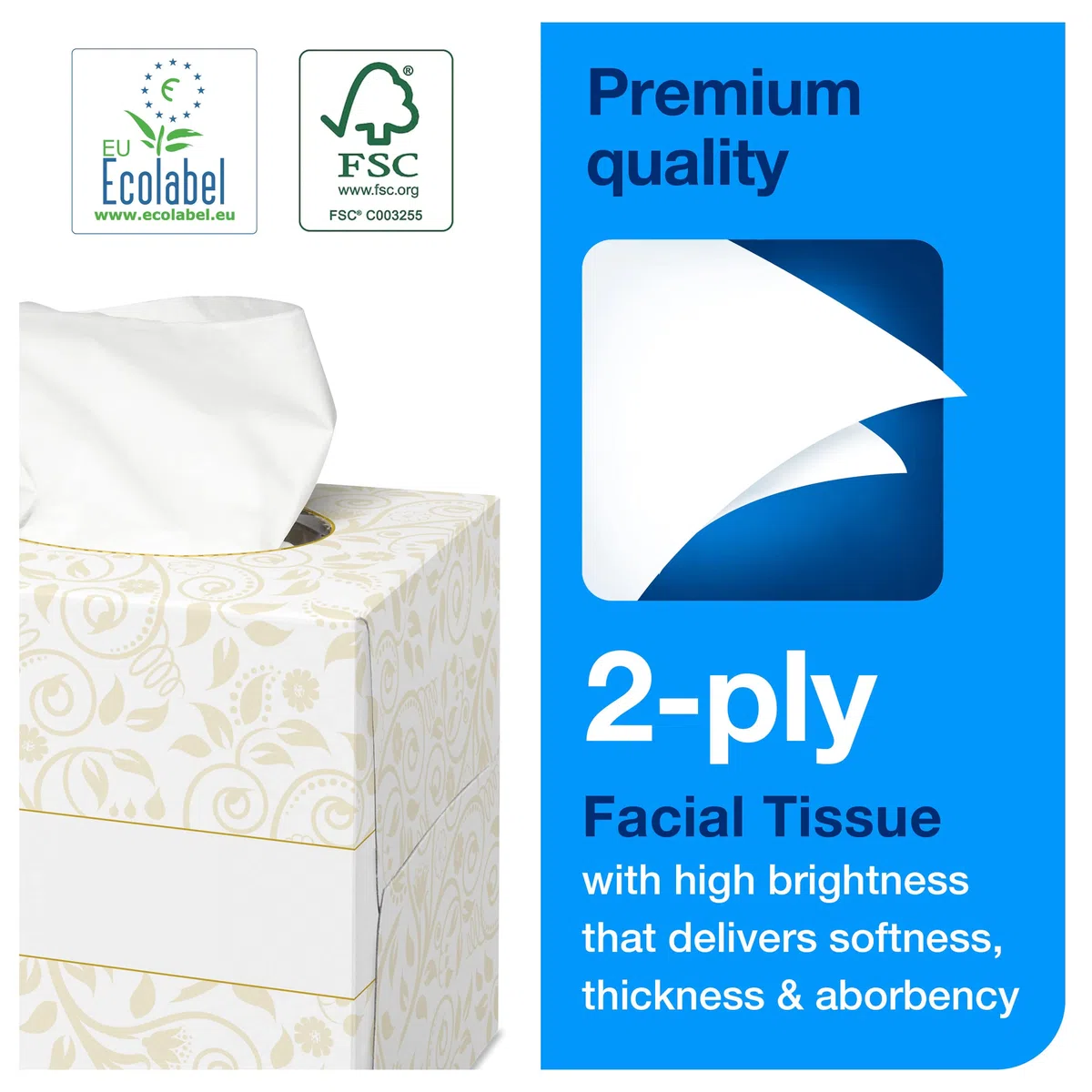 Tork 140278 Pañuelos faciales extra suaves Premium de 2 capas, 30 cajas x 100 pañuelos