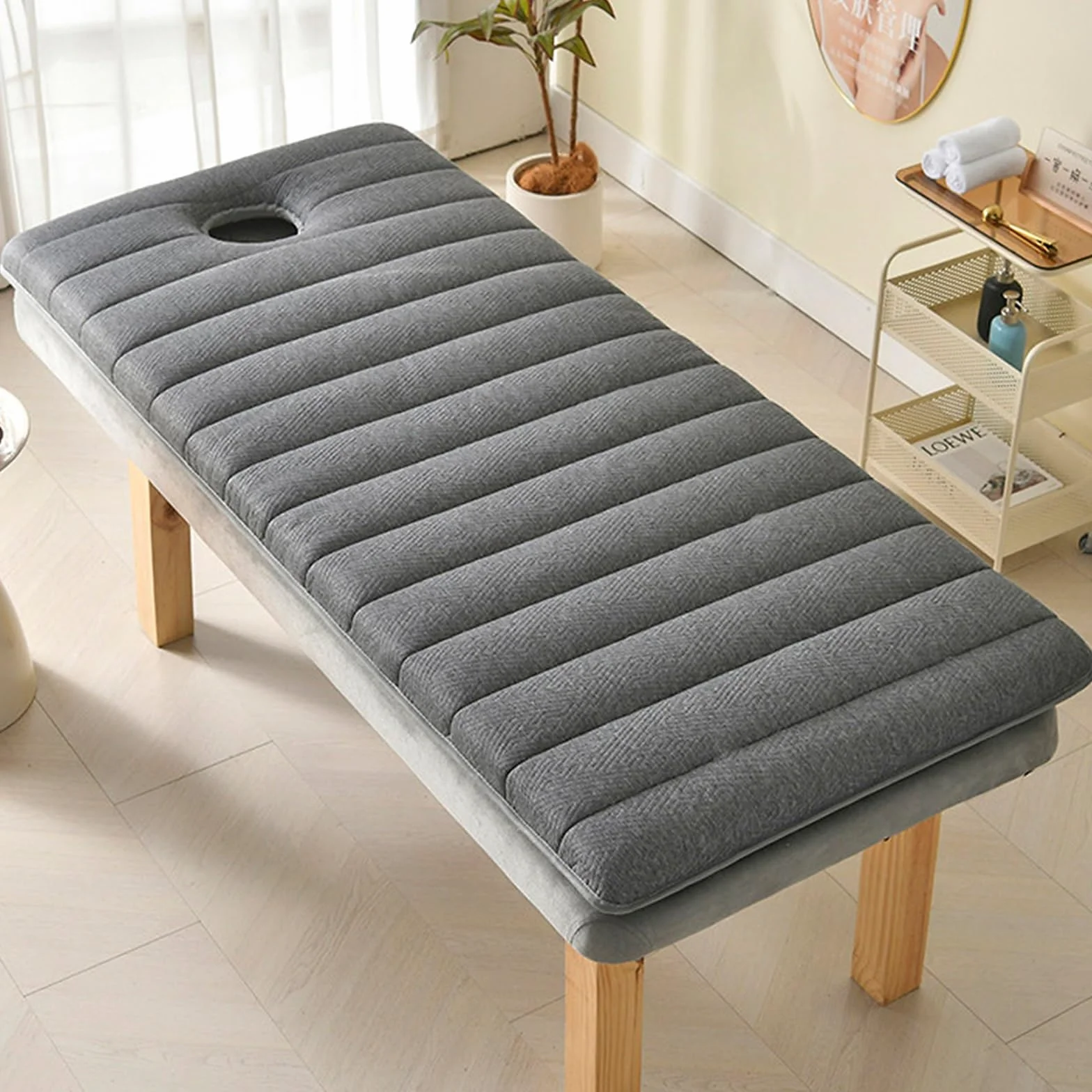 Colchón para Camilla de Masaje con Apertura, Antideslizante y Transpirable en Espuma de Látex para Salón de Belleza, Trasplante de Pestañas, Spa y Tatuajes(Gray,60 X 180 X 4 cm)