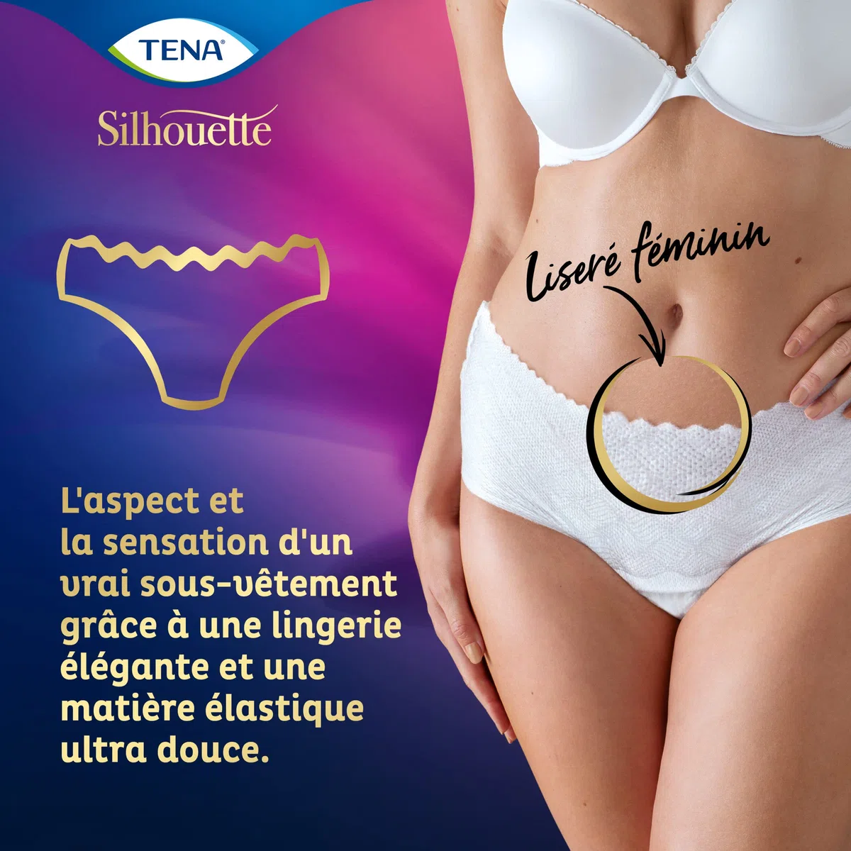 Tena Silhouette Braguitas desechables de cintura baja, absorbentes, elásticas, para mujeres, talla L, 6 Paquetes x 5 piezas