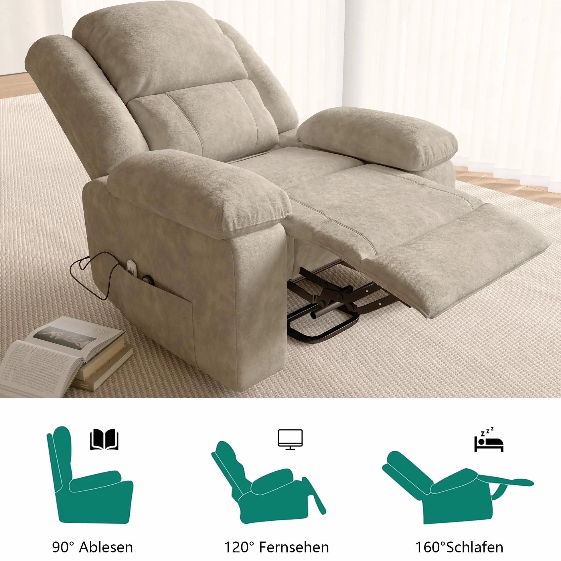 Sillón Relax Reclinable Eléctrico Masaje con 8 Zonas de Masaje y 2 Puntos de Calor (Marrón)