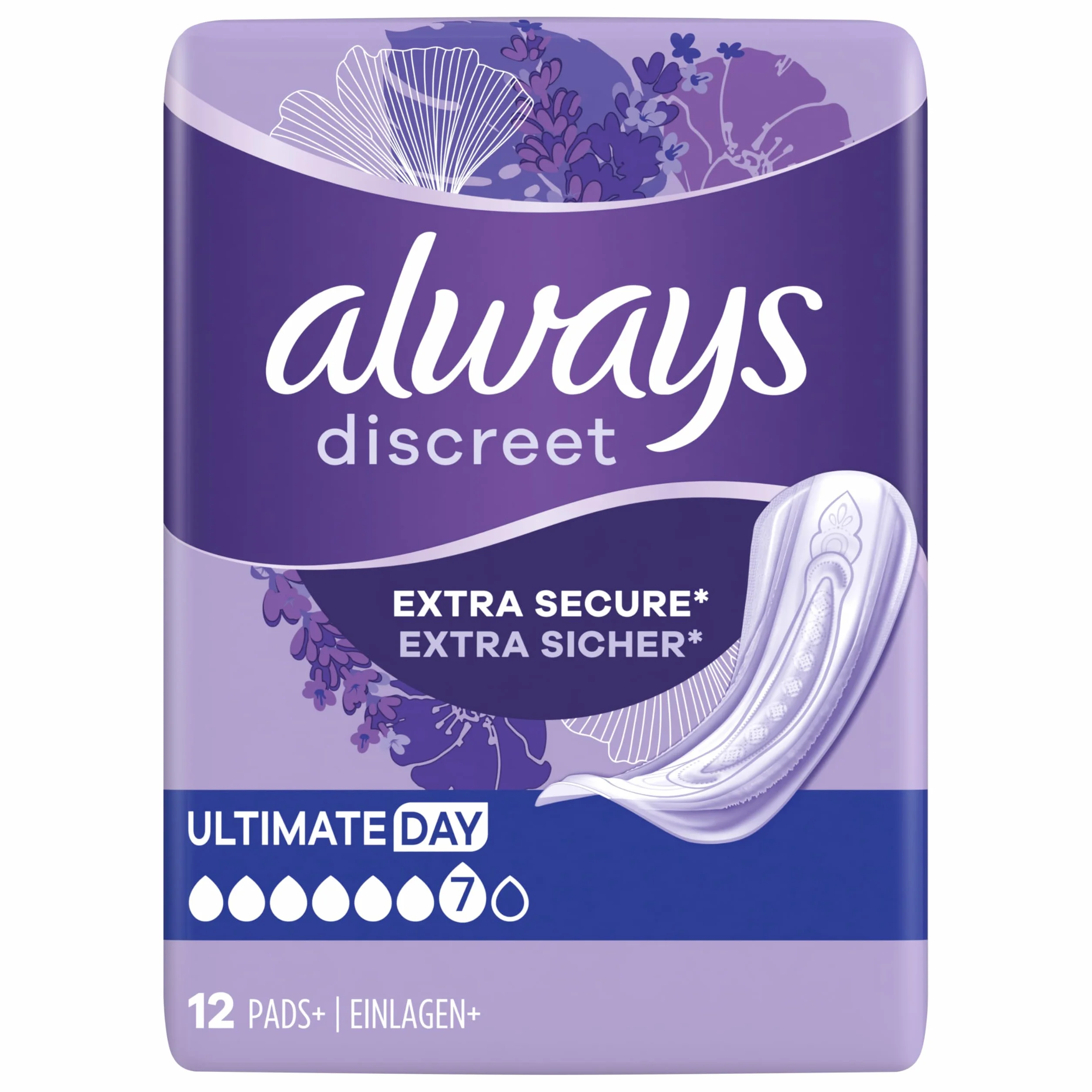 Always Discreet Compresas para incontinencia Ultimate Day, 48 compresas (4 x 12 unidades) para mujer, paquete mensual, fuerte protección contra la incontinencia urinaria que apenas se siente