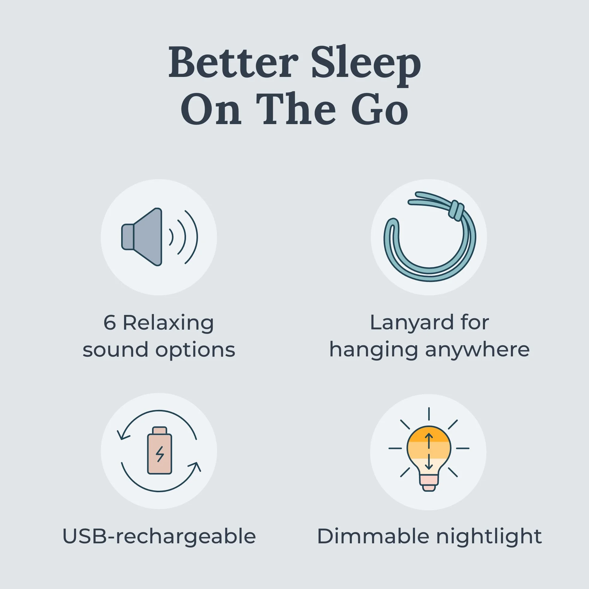 Marpac Yogasleep Mini máquina de sonido portátil de ruido blanco, 6 sonidos, luz nocturna regulable, recargable USB