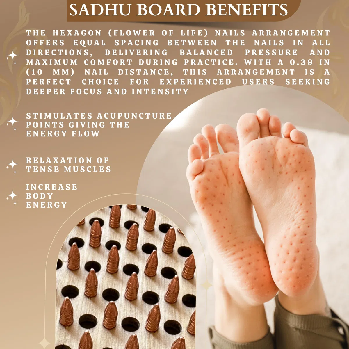 Tabla de madera para pies de Sadhu de 10 mm, para masaje de acupuntura, esterilla de acupresión, tabla de uñas, tabla de yoga, color blanco
