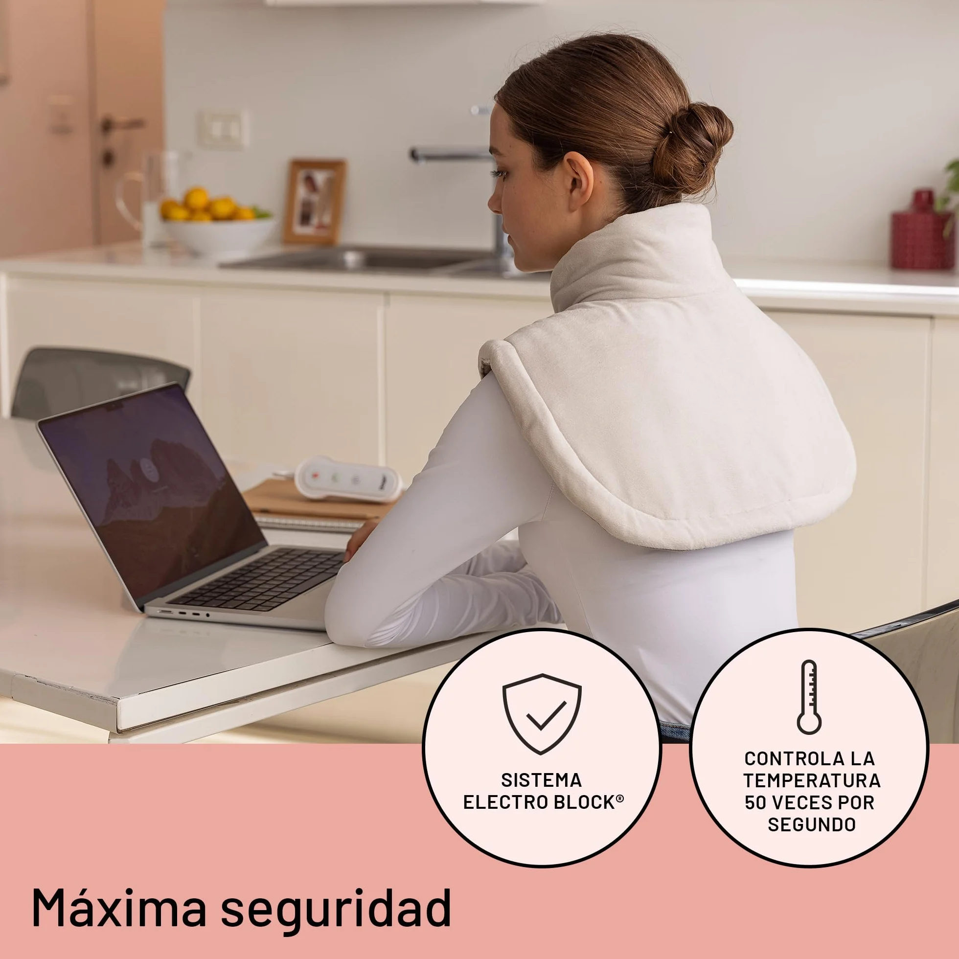Daga, Almohadilla Térmica Confort Cervical y Hombros, Tecnología Intellisense, Doble Tejido, Multitemporizador, 4 Temperaturas, 47x52 cm
