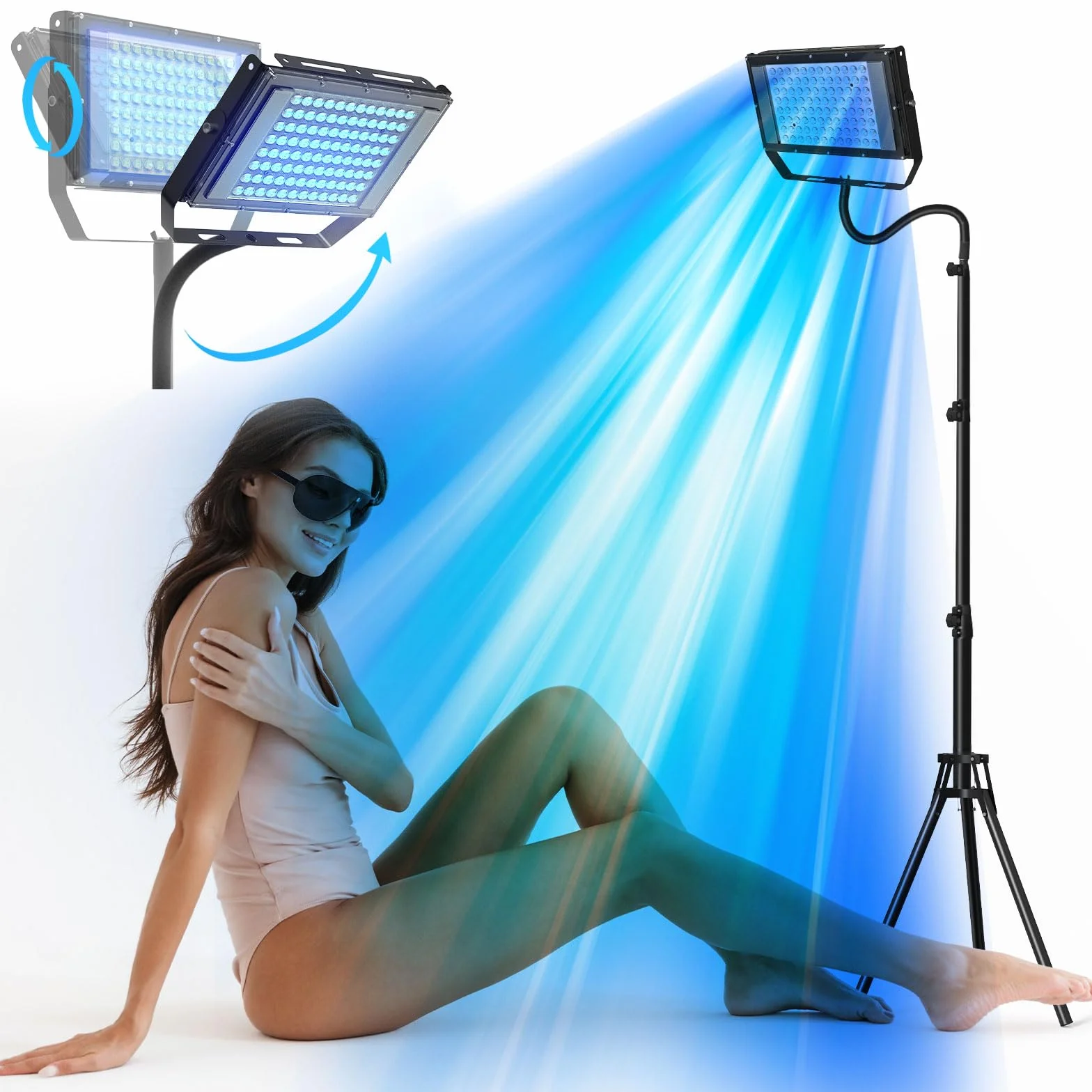 Lámpara de bronceado para el hogar, 460 y 480 NM, terapia de luz azul, solarium para el hogar, cuerpo y solarium facial, 2 modos constantes+pulsantes, 5 niveles de brillo