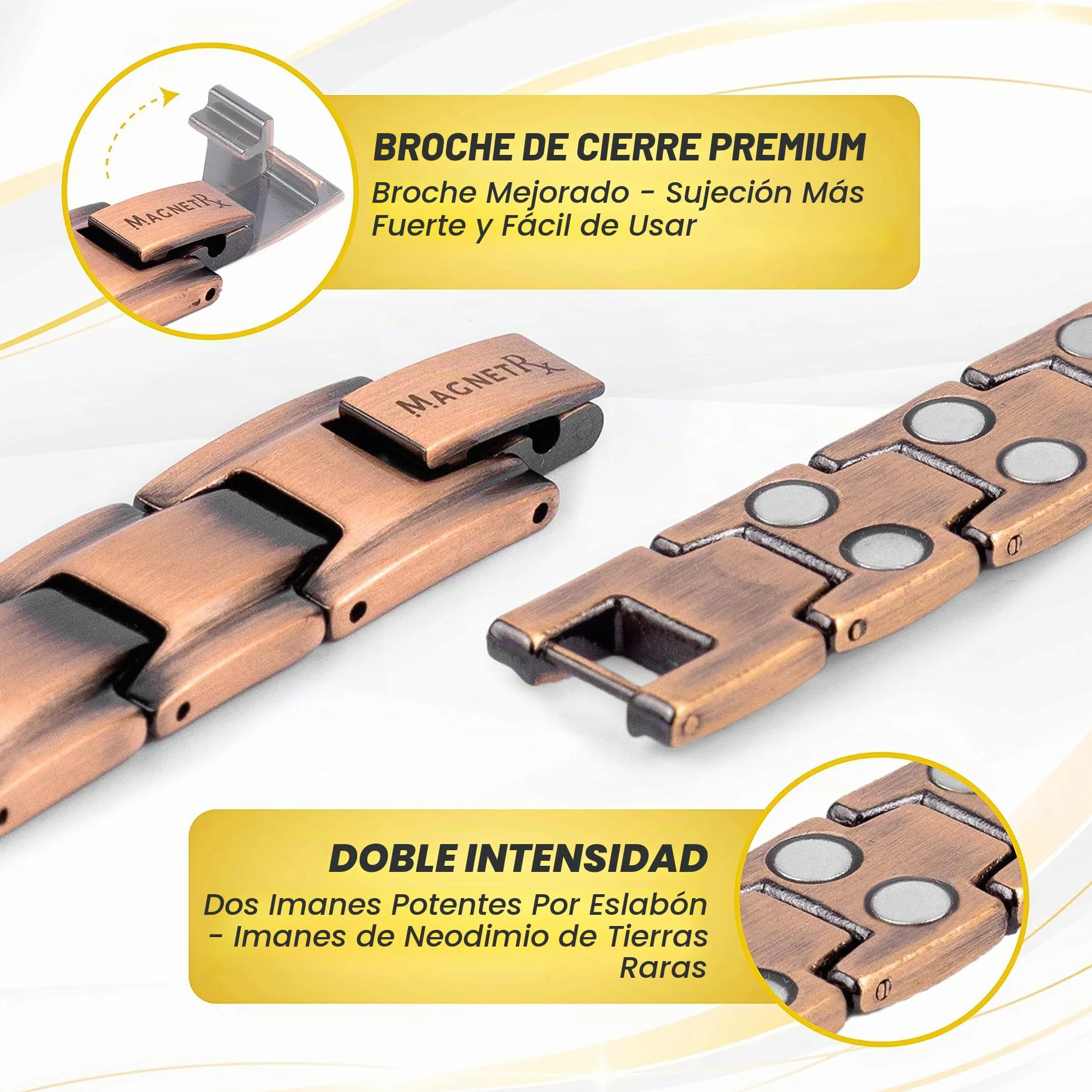 MagnetRX® Pulsera Cobre Hombre – Pulsera Magnética Hombre de Cobre Puro con Imanes para Magnetoterapia, Alivio de Artritis y Túnel Carpiano – Tamaño Ajustable con Herramienta Incluida – Modelo Leo