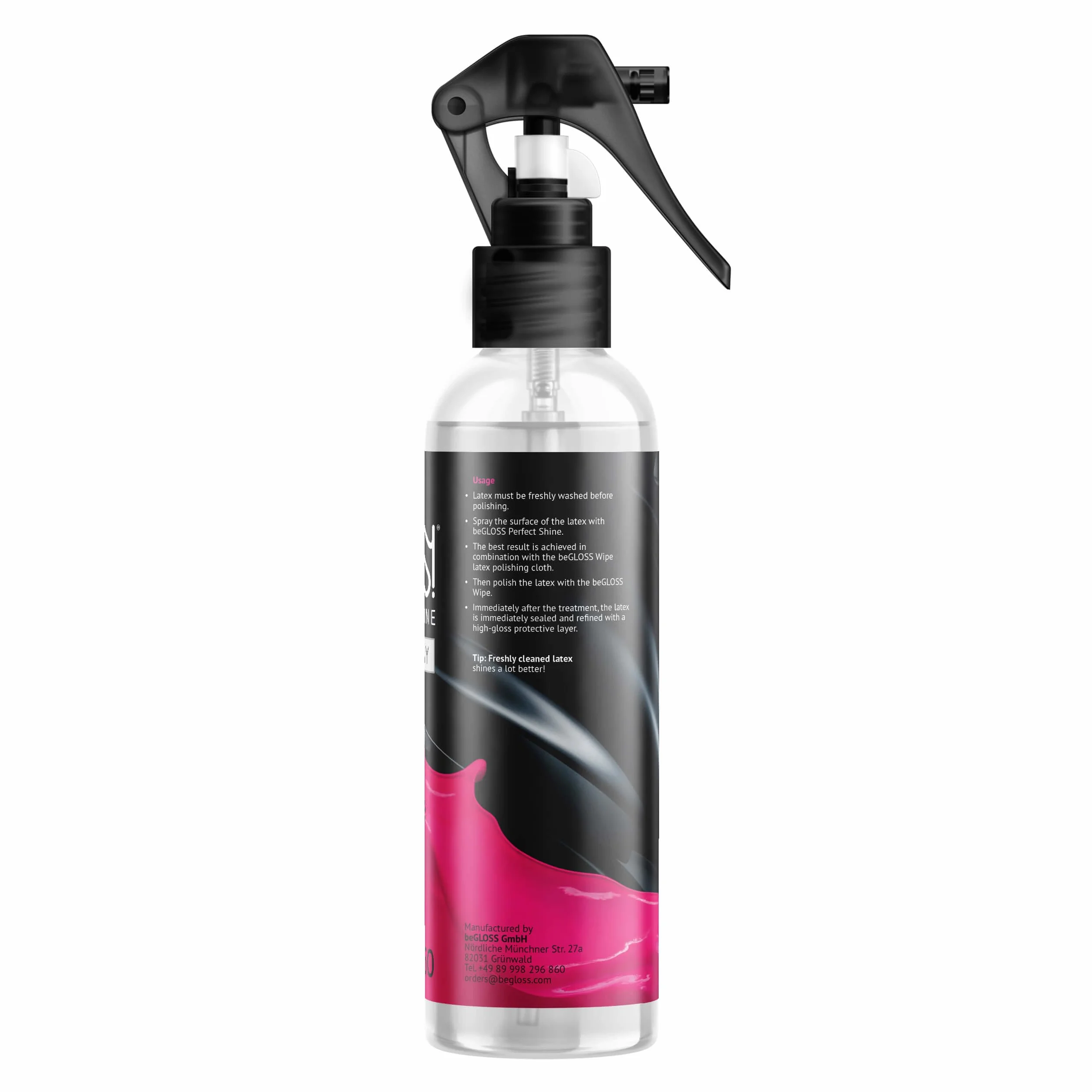 begloss brillo perfecto Premium Spray + limpiador – látex polaco – la última de alto brillo brillo – el lubricante para el Polaco & cuidado de goma y látex prendas de vestir.