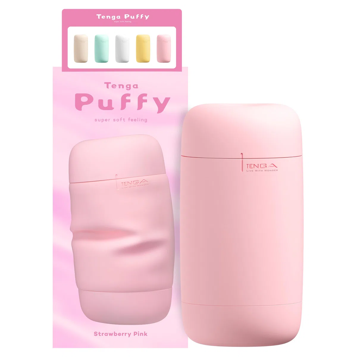 TENGA Puffy Strawberry Pink - Masturbador ultrasuave para él - Juguete erótico reutilizable para hombre fabricado en silicona de tacto suave tipo almohada